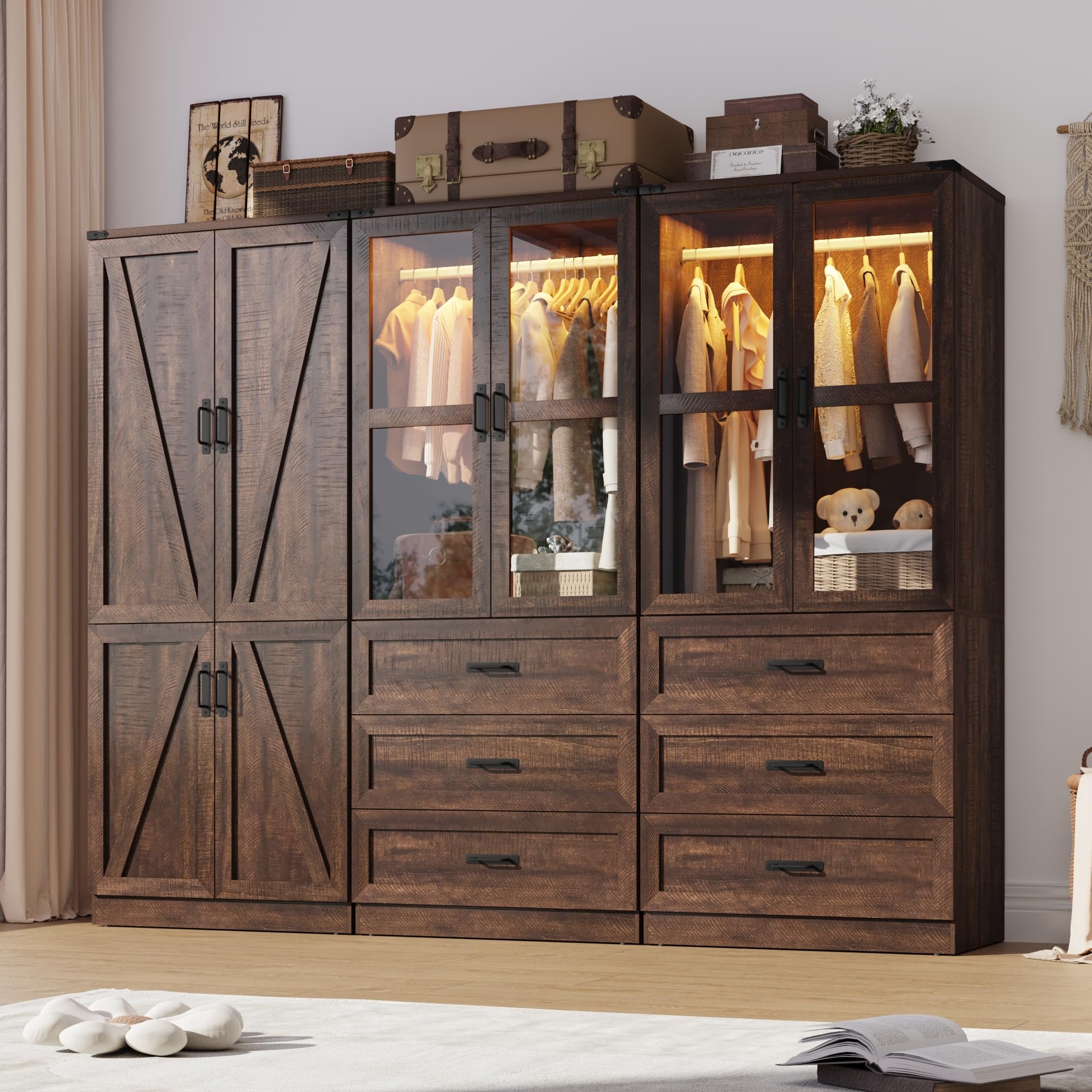 Hlivelood Farmhouse 6 Doors Armoire with LED