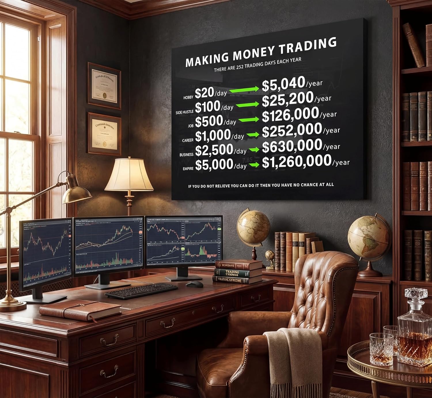 Making Money Trading Inspirational Canvas Wall Art Investing Office 1 Million Wall Decor Pictures Finance Investor Stocks Forex Trade Poster Print for Living Room Bedroom Office Decoration 24"L x 16"W-Canvas Money Transaction