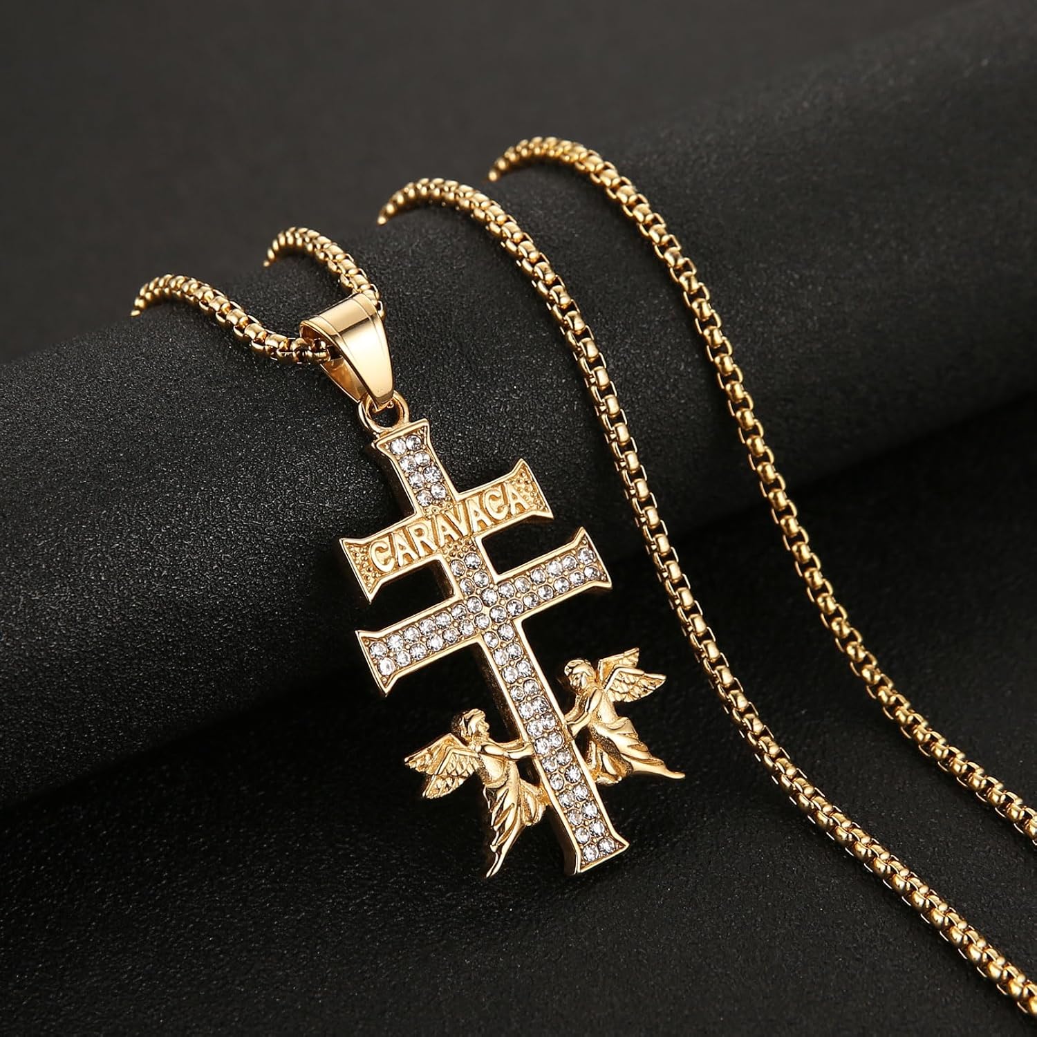 AsAlways 14K Gold Plated Cruz de Caravaca Cross Necklace for Men Women Stainless Steel Cubic Zirconia Crucifix Cross Pendant Faith Amulet Jewelry Gift - Image 5