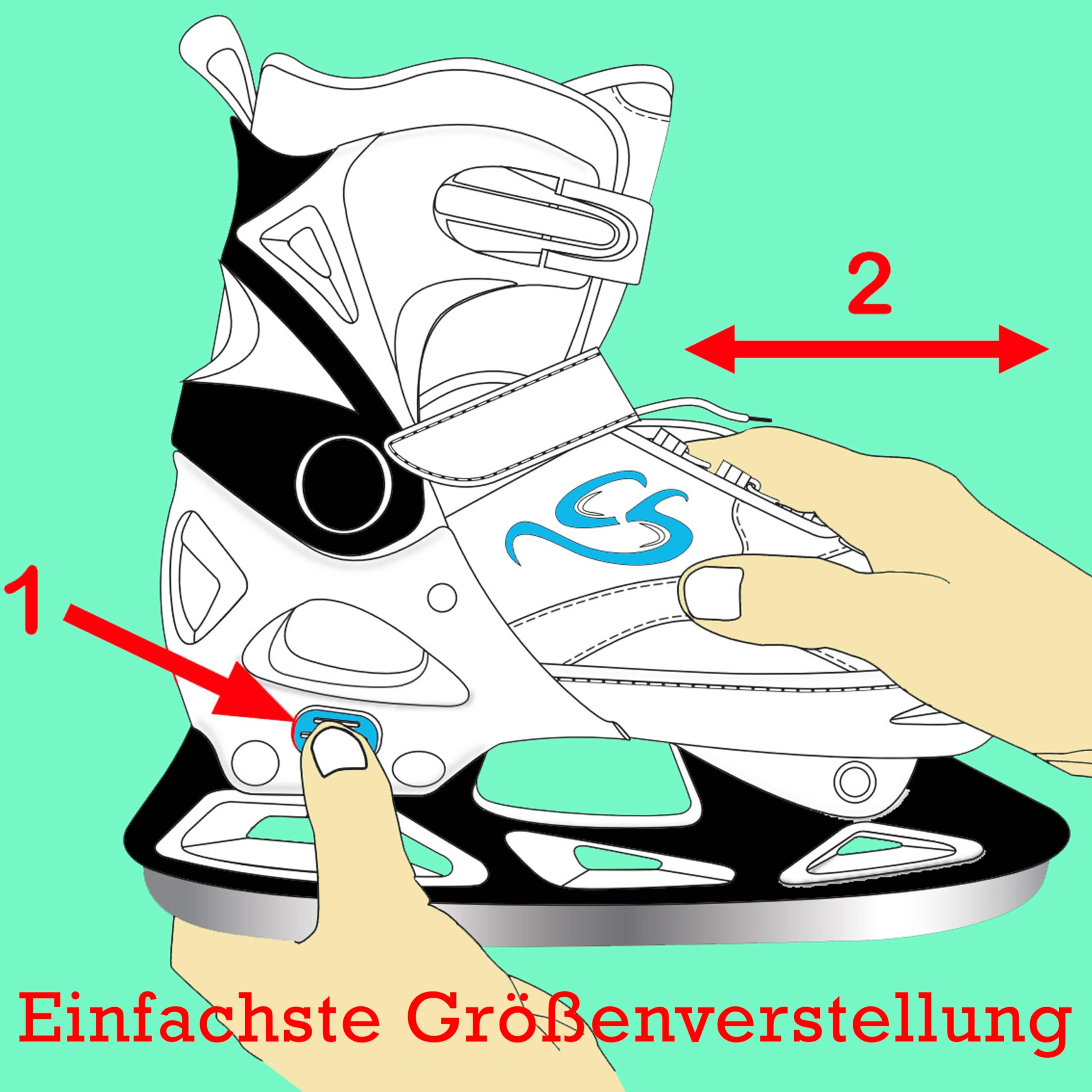 Cox Swain verstellbare Schlittschuhe Black Ice, Eislaufschuhe für Kinder, Jugendliche und Erwachsene bis 100KG, vorgeschliffene Edelstahlkufe, Softboot, Black Gr. S (33-36)