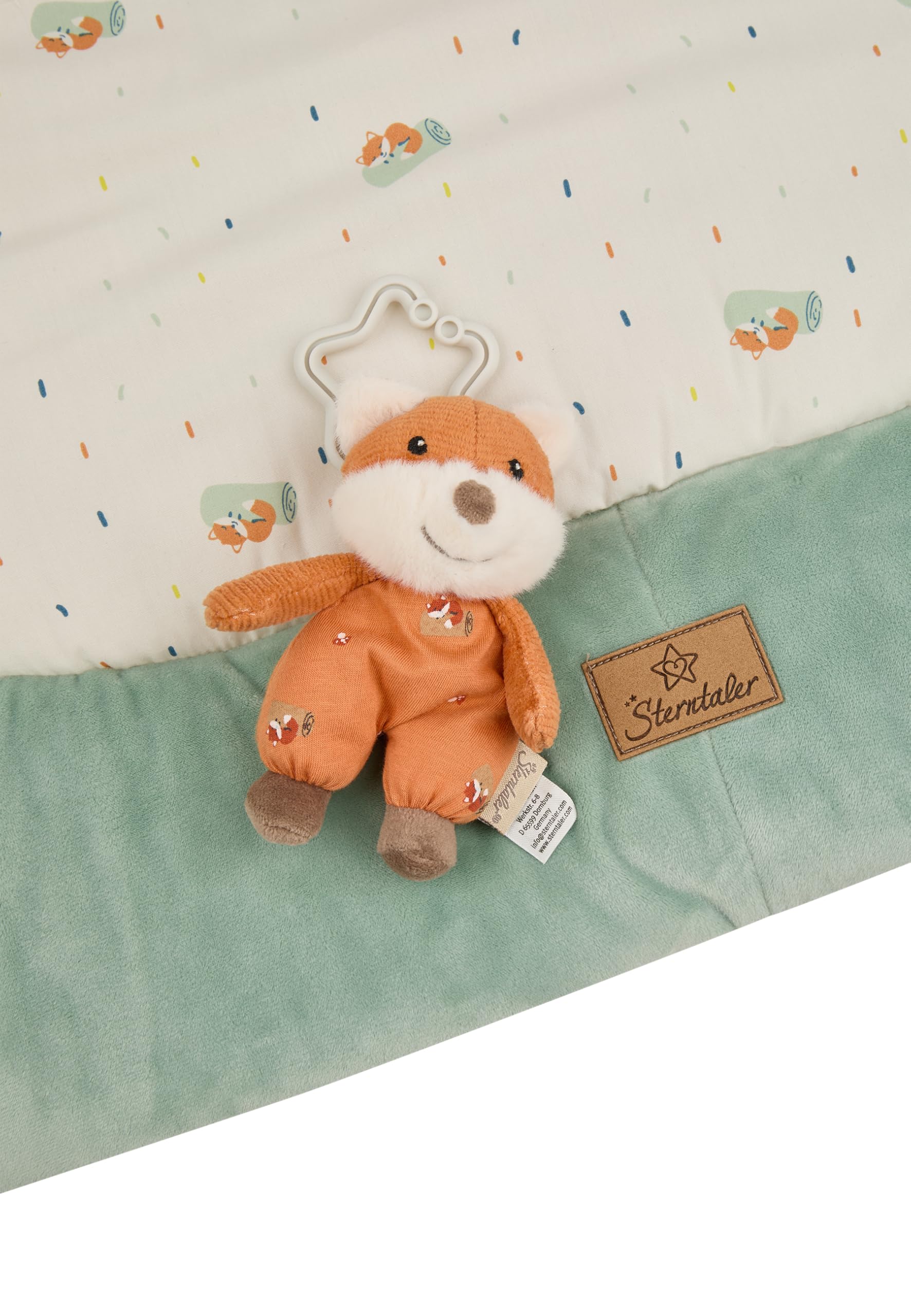 Sterntaler Spielbogen Fuchs Filou 100x80 cm - wattierte Krabbeldecke - Baby Spieldecke mit Bogen & abnehmbarem Spielzeug - mit Spiegel, Rassel & Beißring - Activity Decke - unisex- lichtgrau