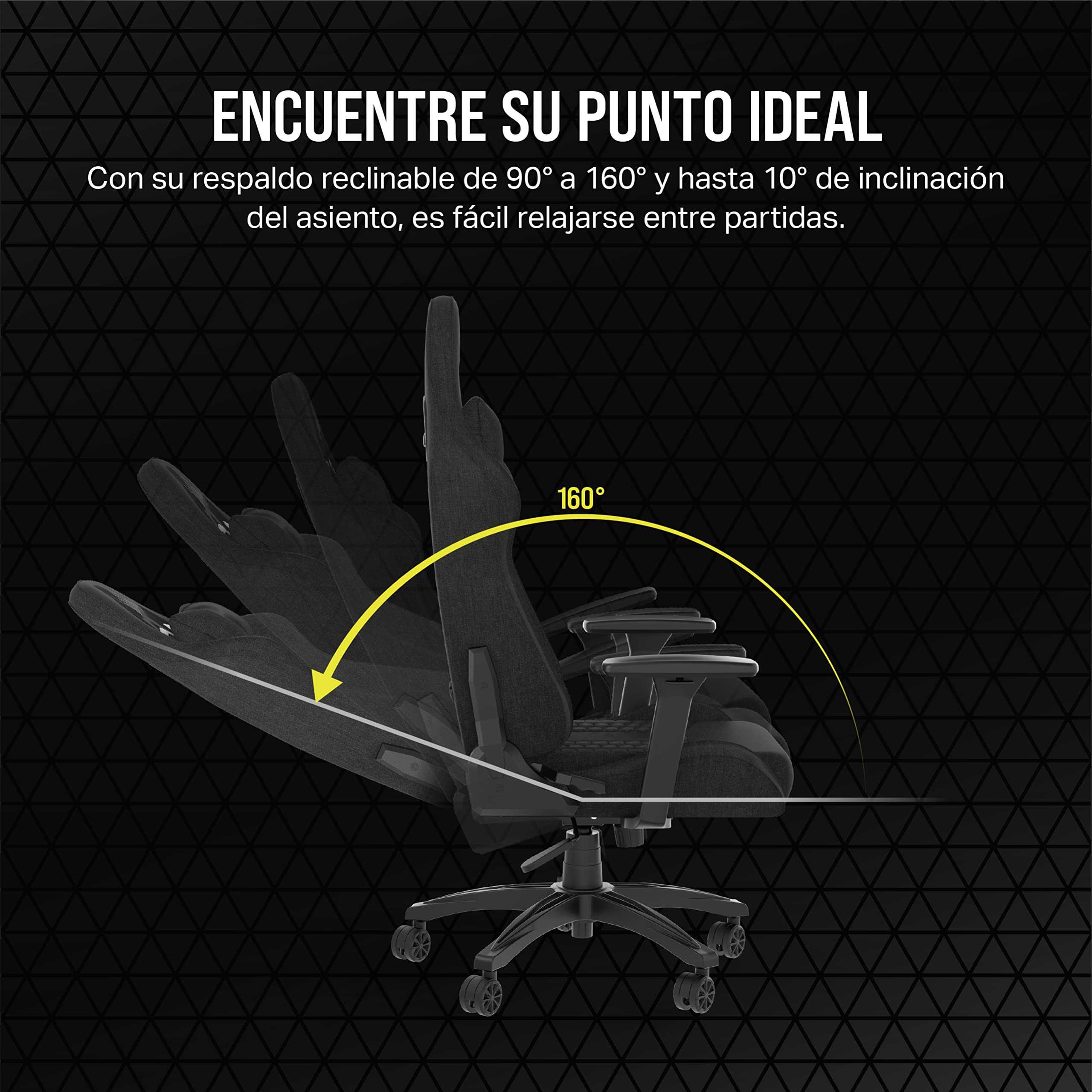 Corsair TC100 Relaxed Silla para Juegos - Negro | Fabric, Diseño Inspirado en Las Carreras, Cojín lumbar, Almohada Cervical Extraíble de Espuma Viscoelástica