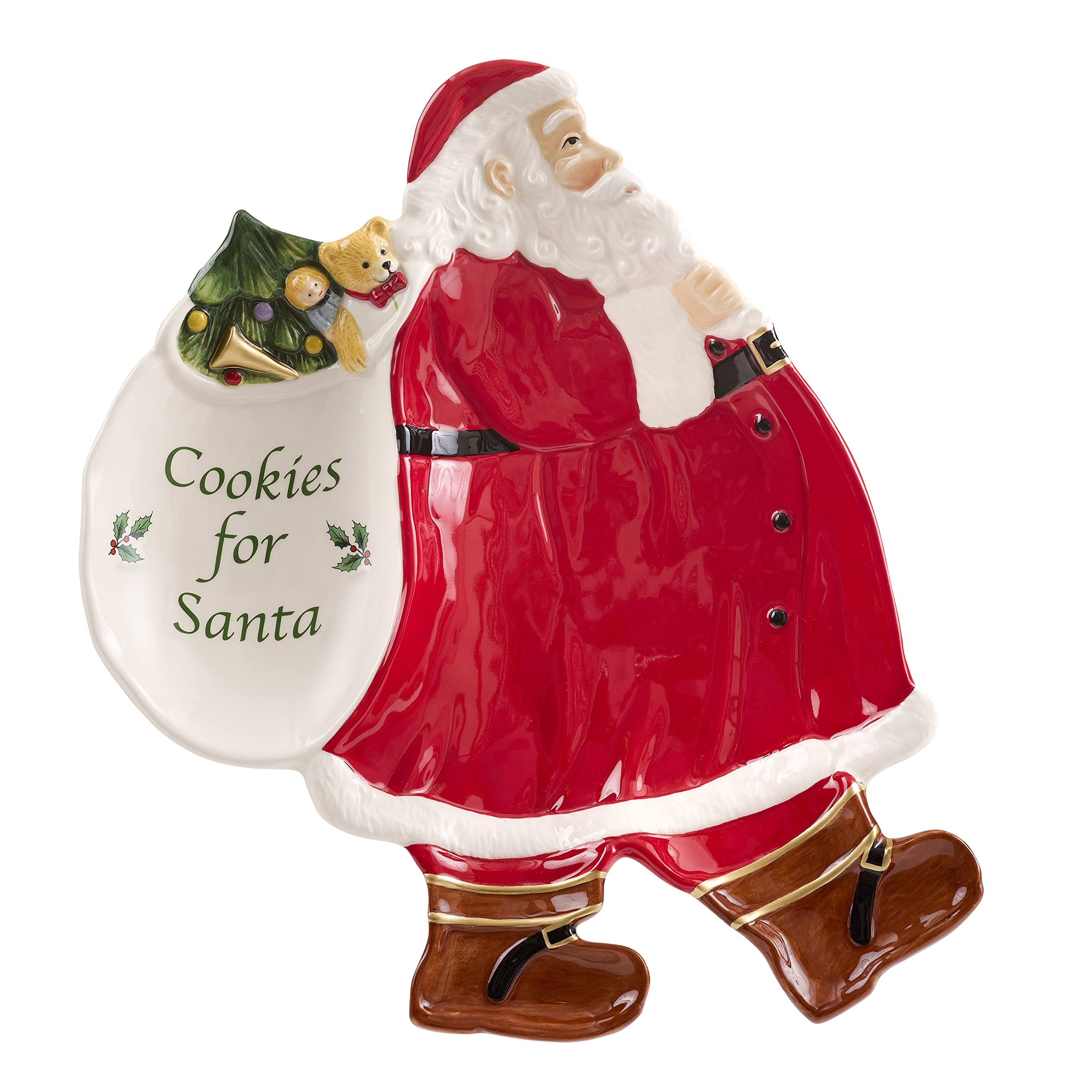 SpodeChristmas Tree Figural Cookies for Santa Platter - 12-Inch Holiday Serving Plate for Cookies, Desserts, and Treats - Dolomite Christmas Dinnerware and Décor - Festive Holiday Gift