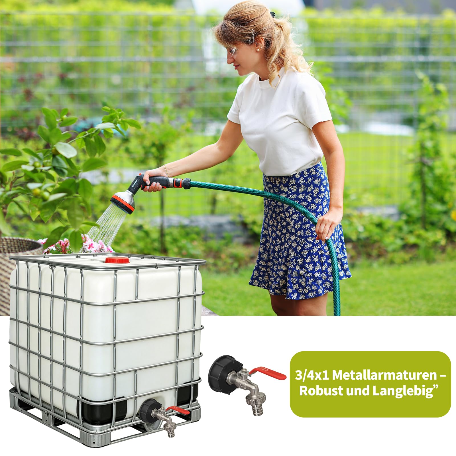 IBC kran odpływowy z przyłączem 3/4 cala, adapter IBC S60 x 6, zbiornik na wodę IBC, akcesoria do zbiornika na wodę 1000 l, kran, kran ogrodowy 3/4 cala