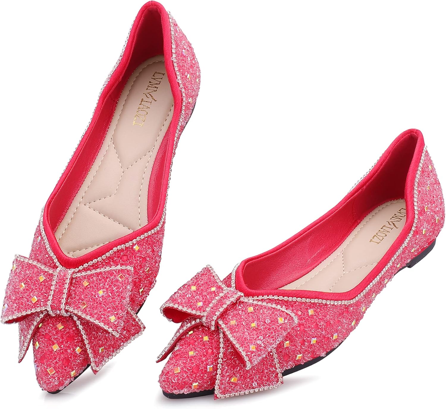 Women's Pointed Rhinestone Flat Shoes Glitter Flowers Wedding Comfortable Dress Shoes - Image 7