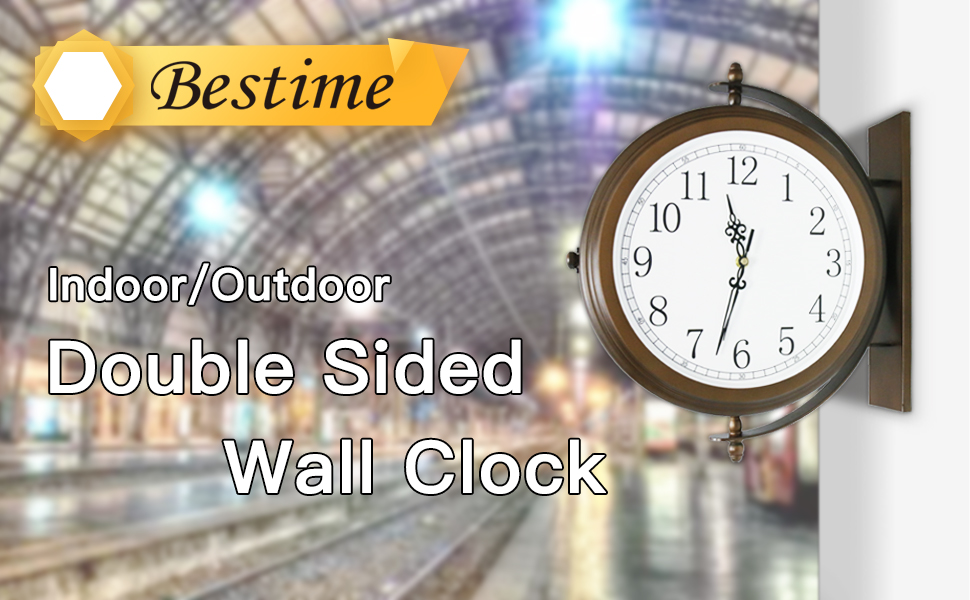 Amazon.com: BESTIME 66264A 16-Inch Double Sided Metal Wall Clock