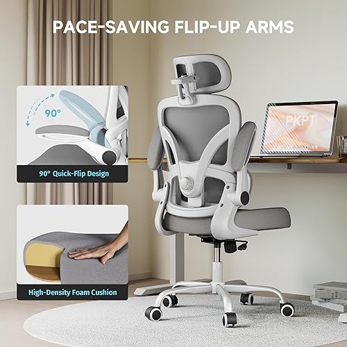 Miniatura 7 de Silla de oficina ergonómica, silla de escritorio de 330 libras con soporte lumbar de 3 niveles y reposacabezas, respaldo de malla transpirable,