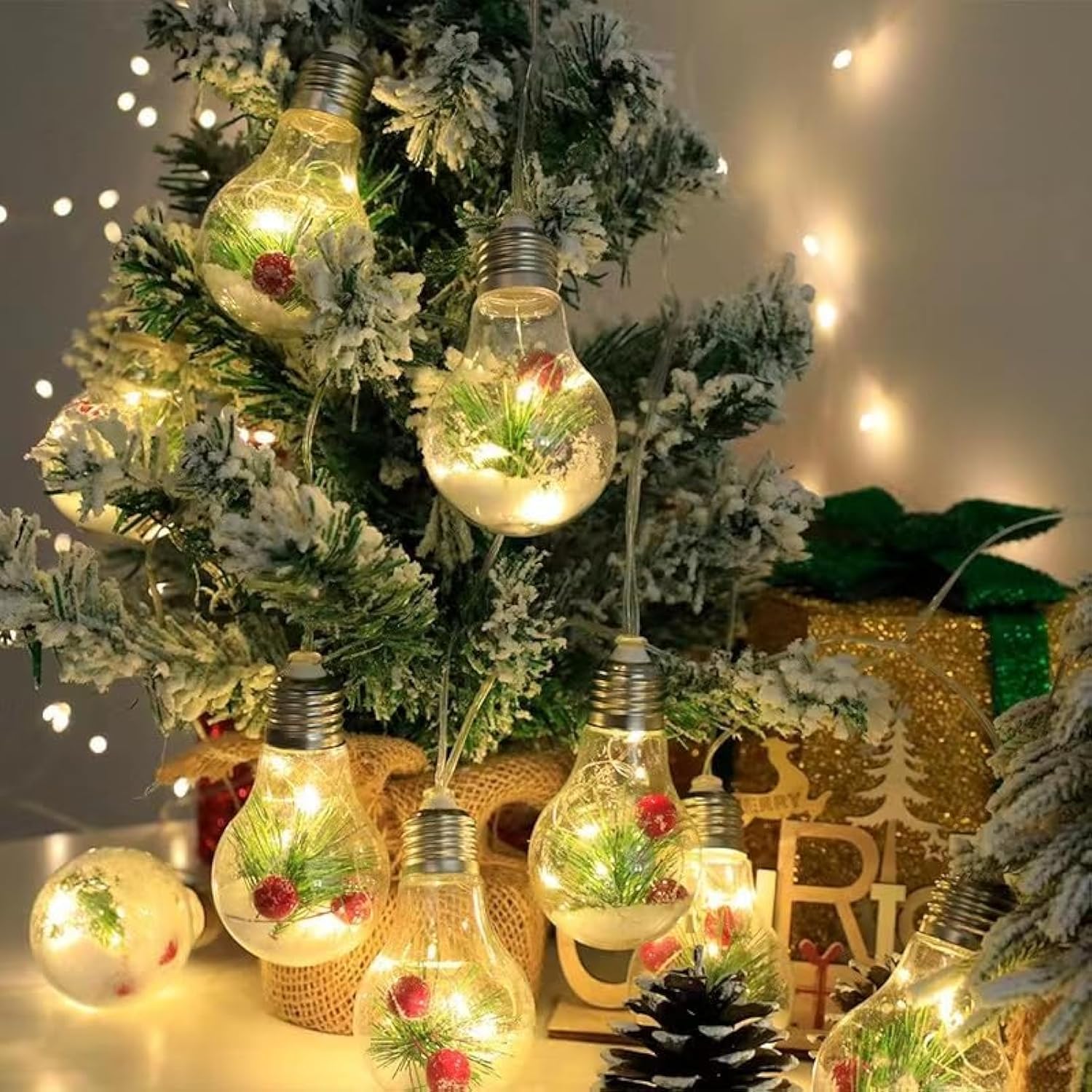 Kizozo Cadena de luces LED para Navidad, funciona con pilas, 4 m, 10 bombillas, para interior, iluminación navideña para interior/exterior, guirnalda de luces LED para árbol de Navidad, decoración