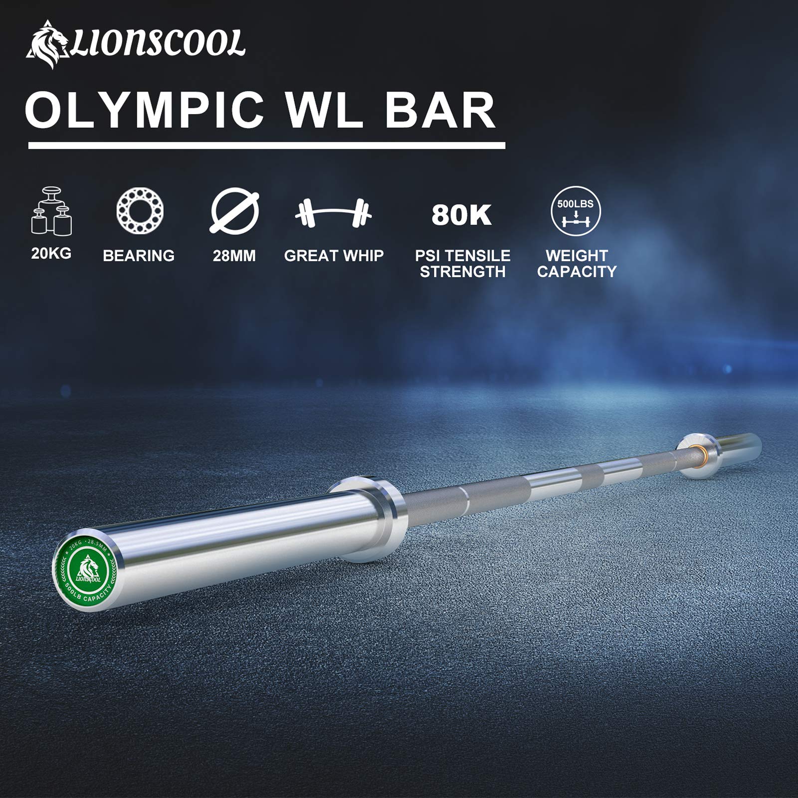 LIONSCOOL 7-Foot Olympic Bar for Weightlifting and Power Lifting, Chrome Barbell Bar for Squats, Dead-Lifts, Presses, Rows and Curls, 500LBS/700LBS/1000LBS Weight Capacity Available
