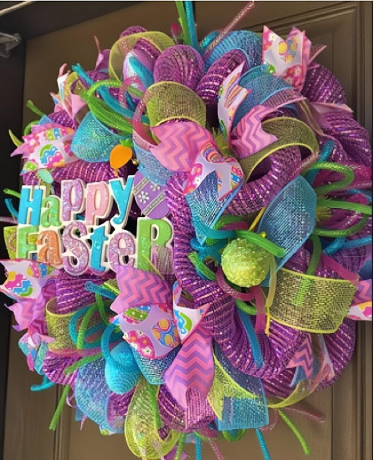 10 Inch x 30 feet Easter Day Deco Mesh Ribbon for Wreaths Metallic Foil Green/Pink/Blue/Yellow Rolls Wreath Making Supplies for Crafting (4 Pack)