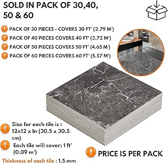 Self Adhesive Vinyl Floor Tiles Pack of 30 Pieces Covers 30 ft² (2.79m²) Peel and Stick Floor Tiles size 12x12 In (30.5x30.5cm) 1.5mm thick Waterproof Kitchen Luxe Marble Effect Vinyl Flooring
