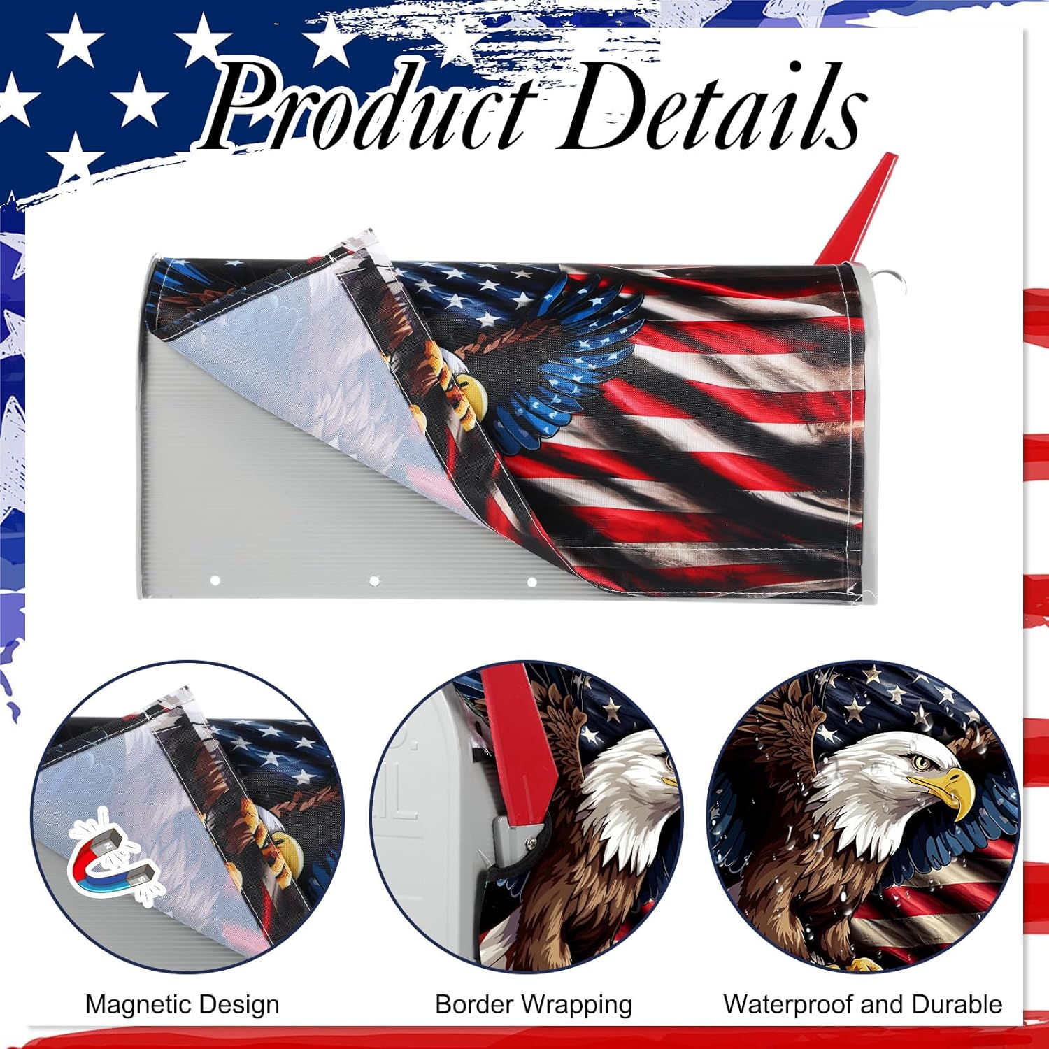 Tiamon 4th of July Mailbox Covers Magnetic Standard Size 18 x 21 Inch Patriotic American Flag Eagle Magnetic Mailbox Covers Independence Day Wraps Post Letter Box Cover for Home Garden Decor
