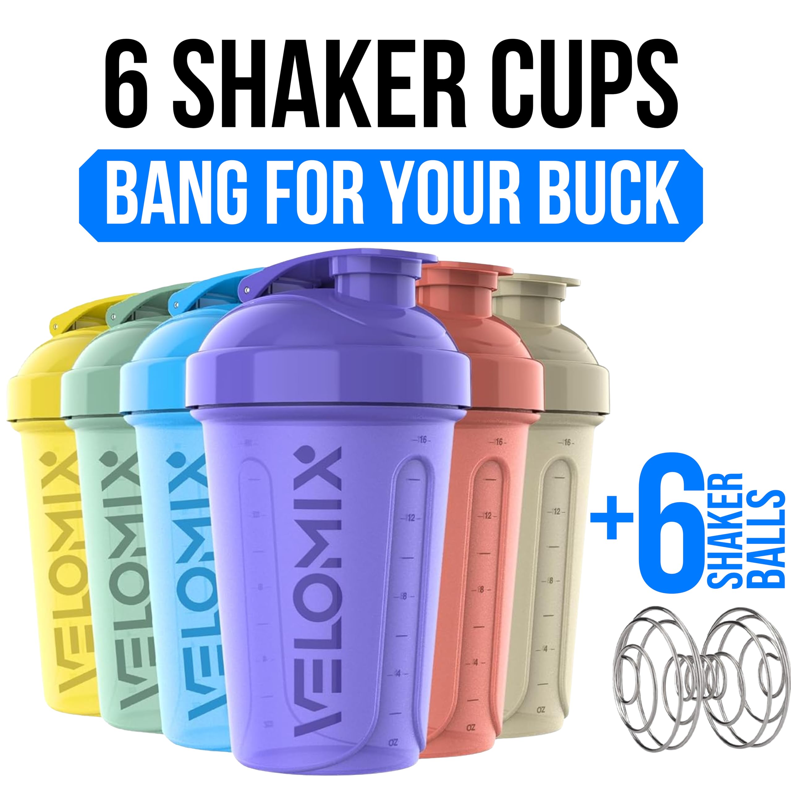 VELOMIX 6 Pack 20oz Shaker Cups for Protein Shakes, Pastel Shades — Amazon image 2