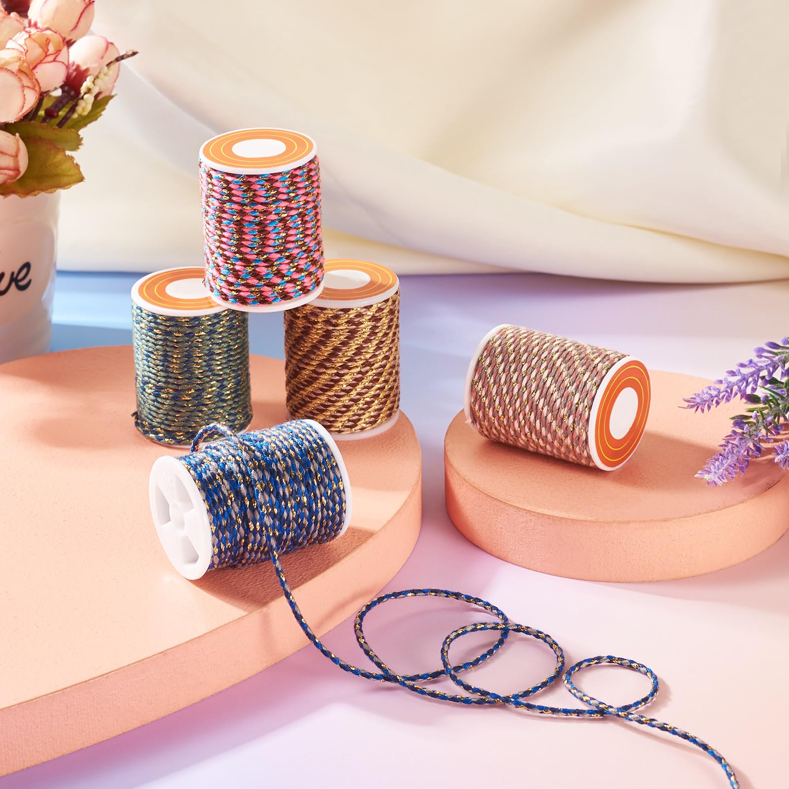 Corde En Coton Tressé Colorée - Lot De 3 Rouleaux (1,8 Mm X 20 M) - Pour Bijoux, Macramé, Bracelets D'amitié