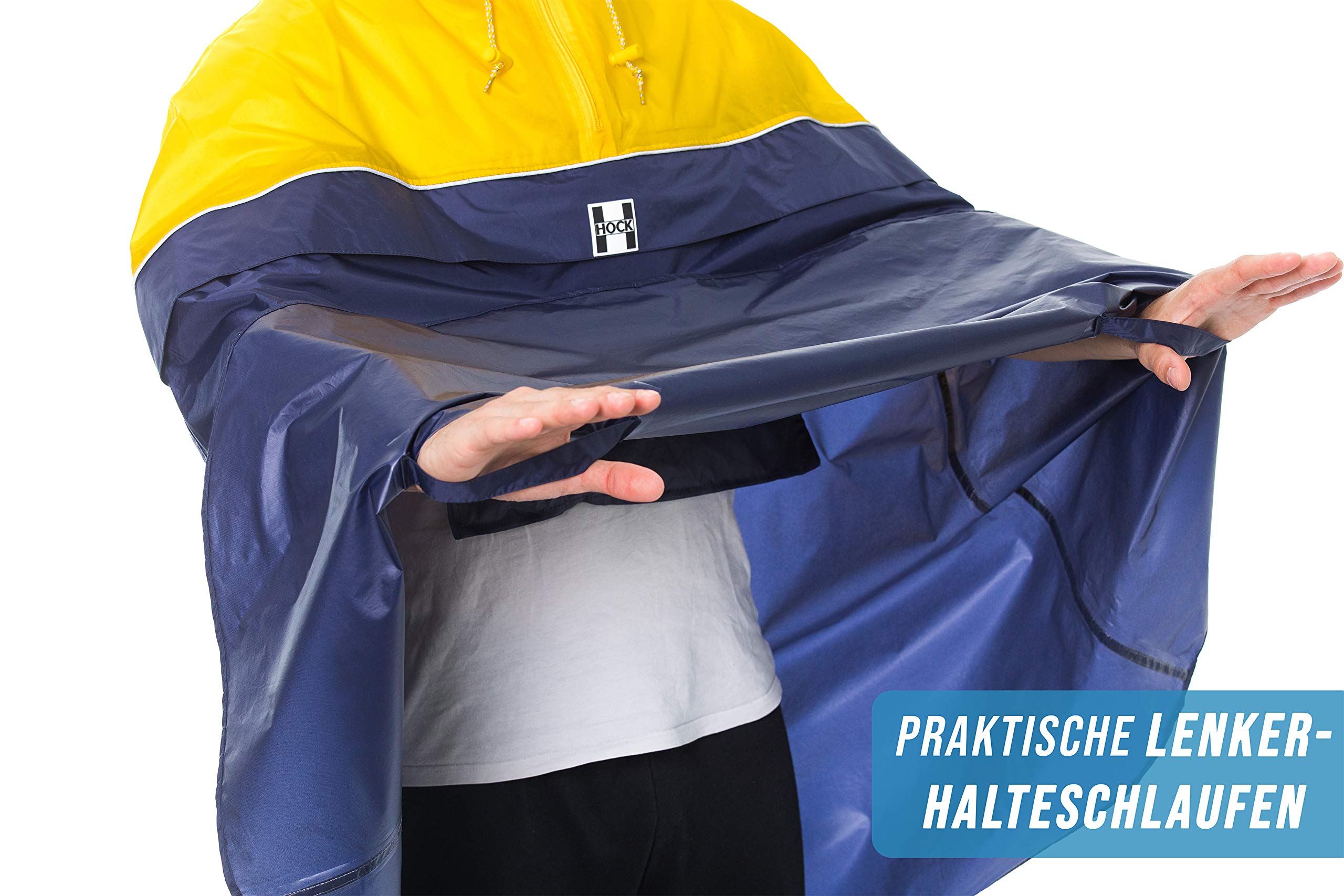 HOCK Poncho de pluie de vélo avec pli pratique du sac à dos - Poncho de vélo 100% imperméable avec réflecteur - Cape de pluie pour homme et femme - Vêtement de pluie de qualité supérieure