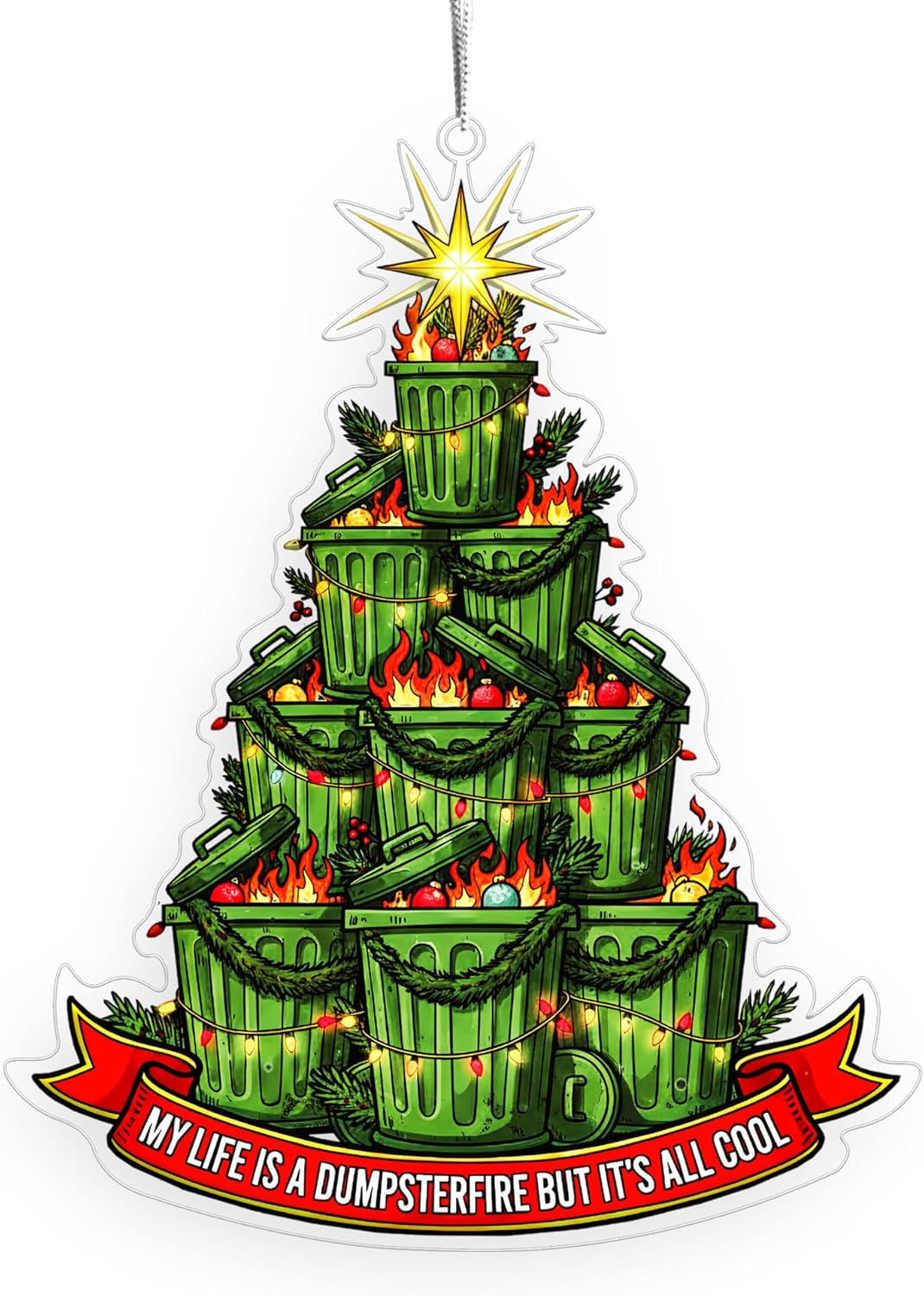 Dumpster Fire Ornament, Double Sided Acrylic Ornaments, Hallmark Dumpster Fire Ornament, Funny Christmas Ornament, Gag Gifts Funny Adult, Funny Work Gifts, Coworkers Ideas