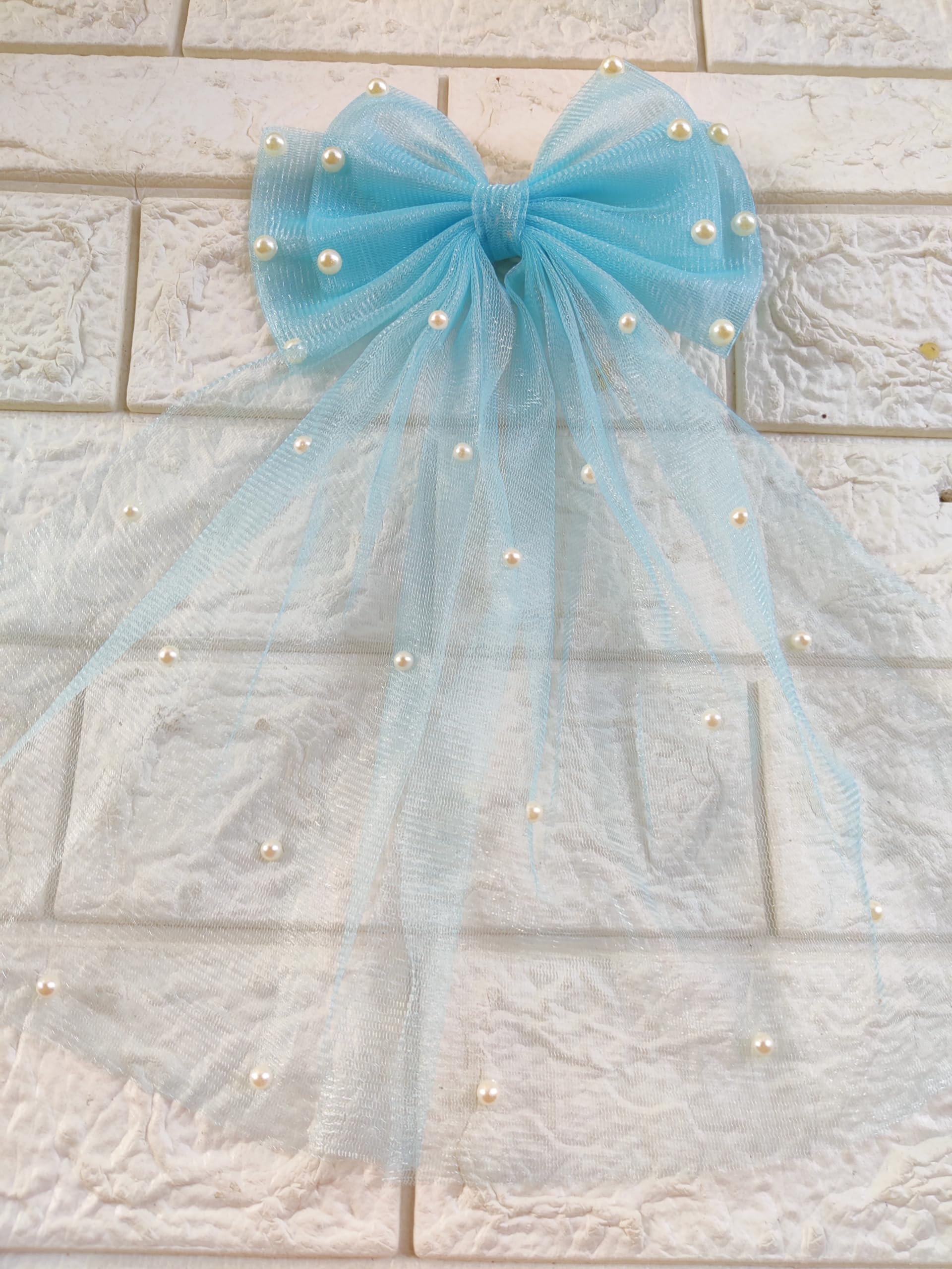 Trend By Kimaayra Luxury Tulle Veil Hair Bow Pearl Embellished Alligator clip for Women and Girls, Gift for her, Gift for women, 1 Veil Hair Bow, Free Size (Sky Blue) (B0D639NP17) Amazon Price History, Amazon Price Tracker