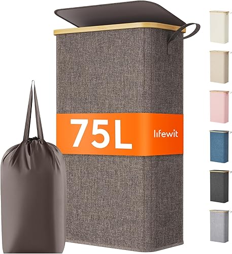 Miniatura 10 de Lifewit - Cesto de lavandería doble de 150L con tapa, canastas grandes para la ropa con bolsas extraíbles, 2 secciones, cestos estéticos