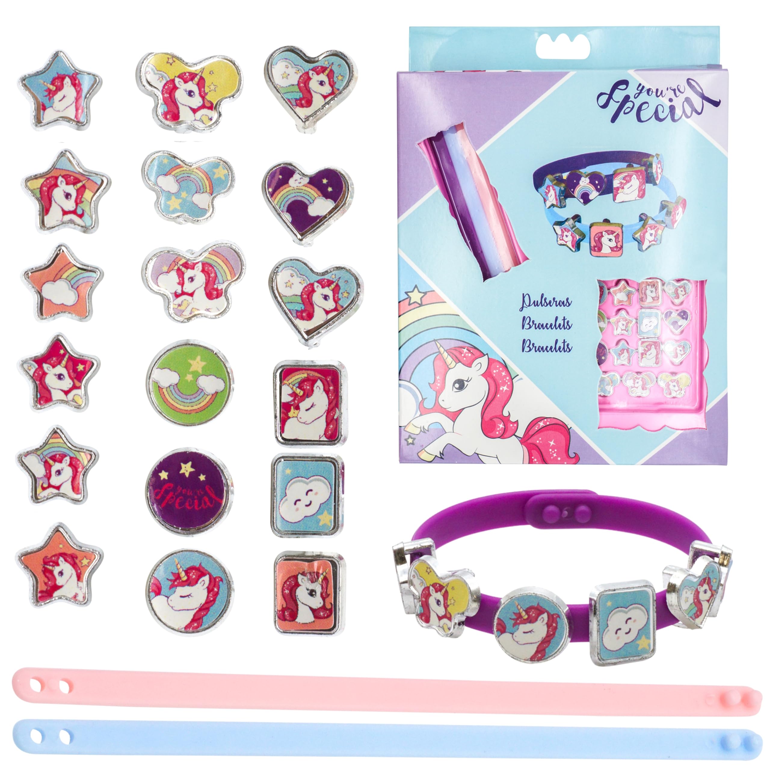 HOVUK Unicorn Bracelet Making Kits for Girls, 3 Bracelets with 18 Charms - Friendship Bracelets for Christmas Birthday, Party Bag Fillers for Girls 3+Years