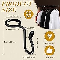 Vista 2 de Sratte 50 ganchos de conector para colgar ropa, ganchos extensores de clips de metal para perchas de terciopelo, ahorro de espacio (negro, 50 piezas)