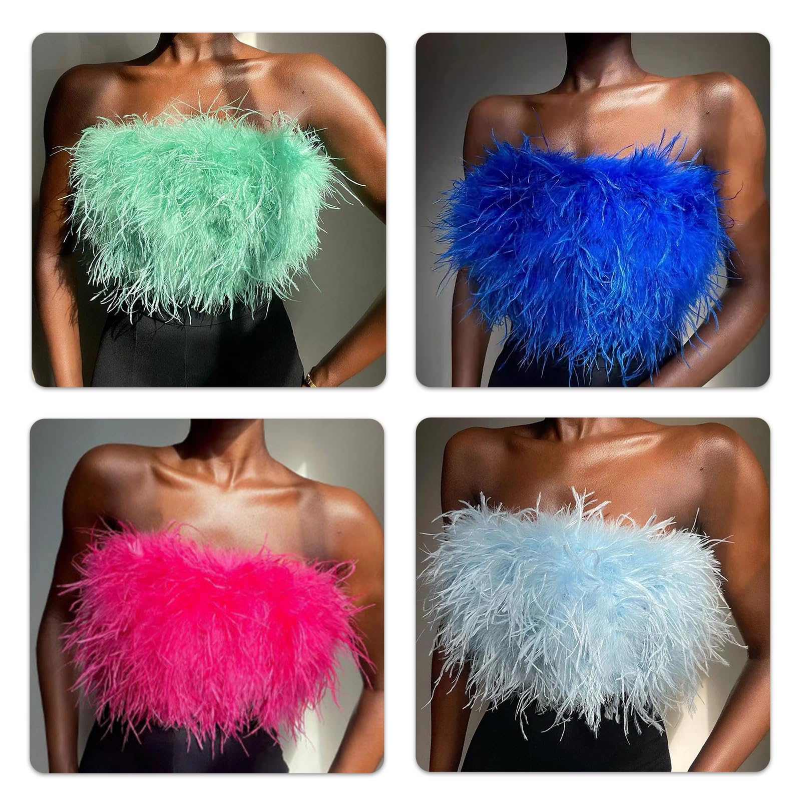 Donne Pellicce Sintetiche Piuma Crop Top Senza Spalline Fascia Tubo Top Peluche Estetica Cami Vest Canotte Clubwear Peluche Cami Vest Tank