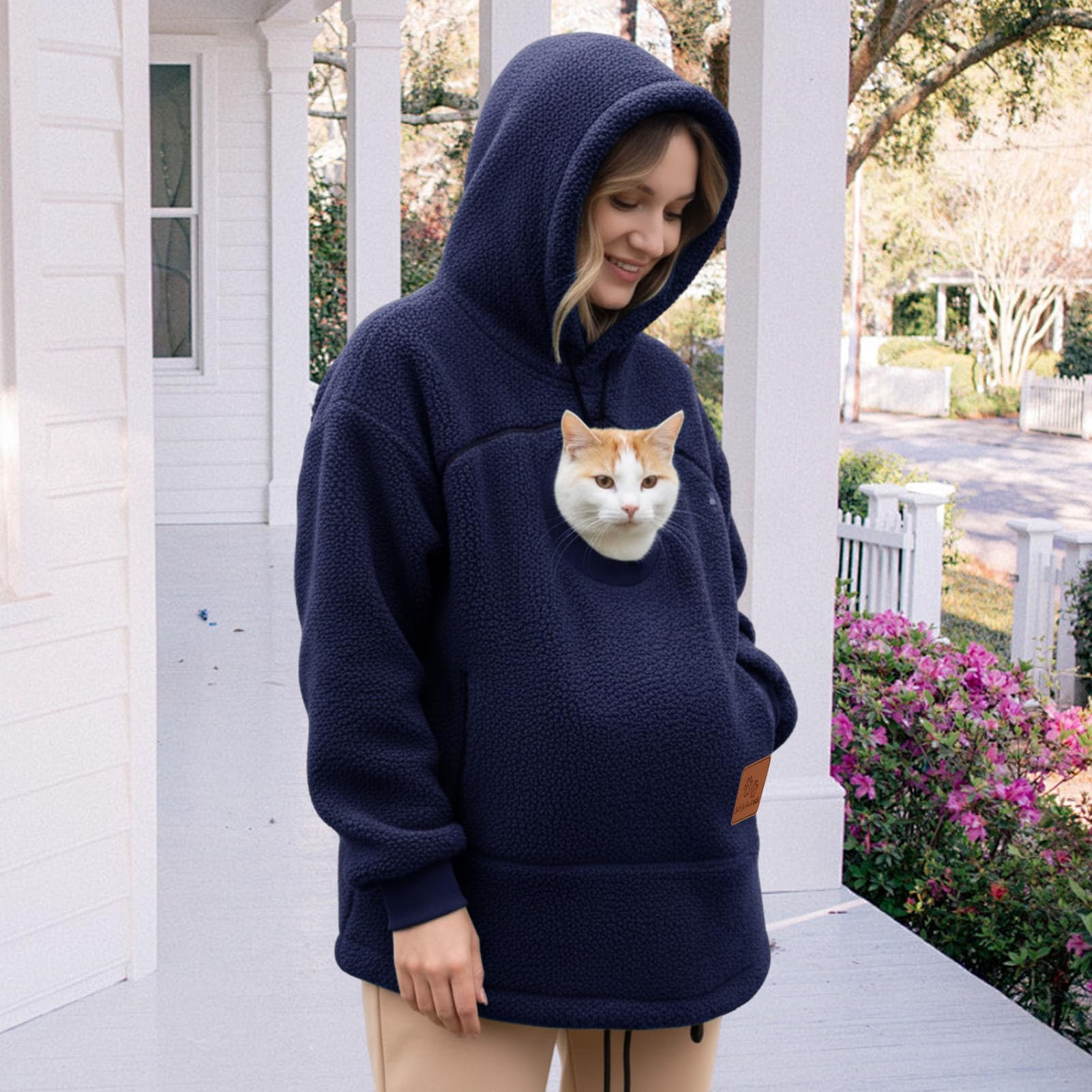Generico Felpa con Cappuccio for Marsupio for Cani E Gatti con Cerniera, Tasca A Marsupio, Felpa con Cappuccio for Trasportino for Animali, Felpe Calde E Sciolte(Navy Blue,XX-Large)