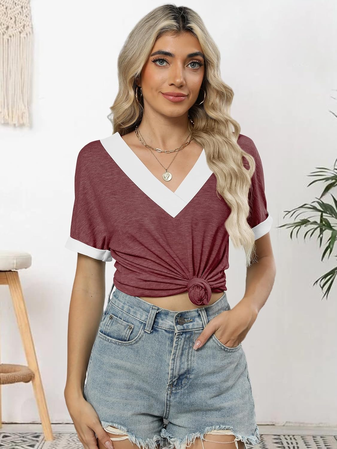 Women Summer Top V Neck Short Sleeve Blouse Casual Loose Tees Comfort Colors Tshirt 2026 Fashion Beach Vacation Clothe - Image 4