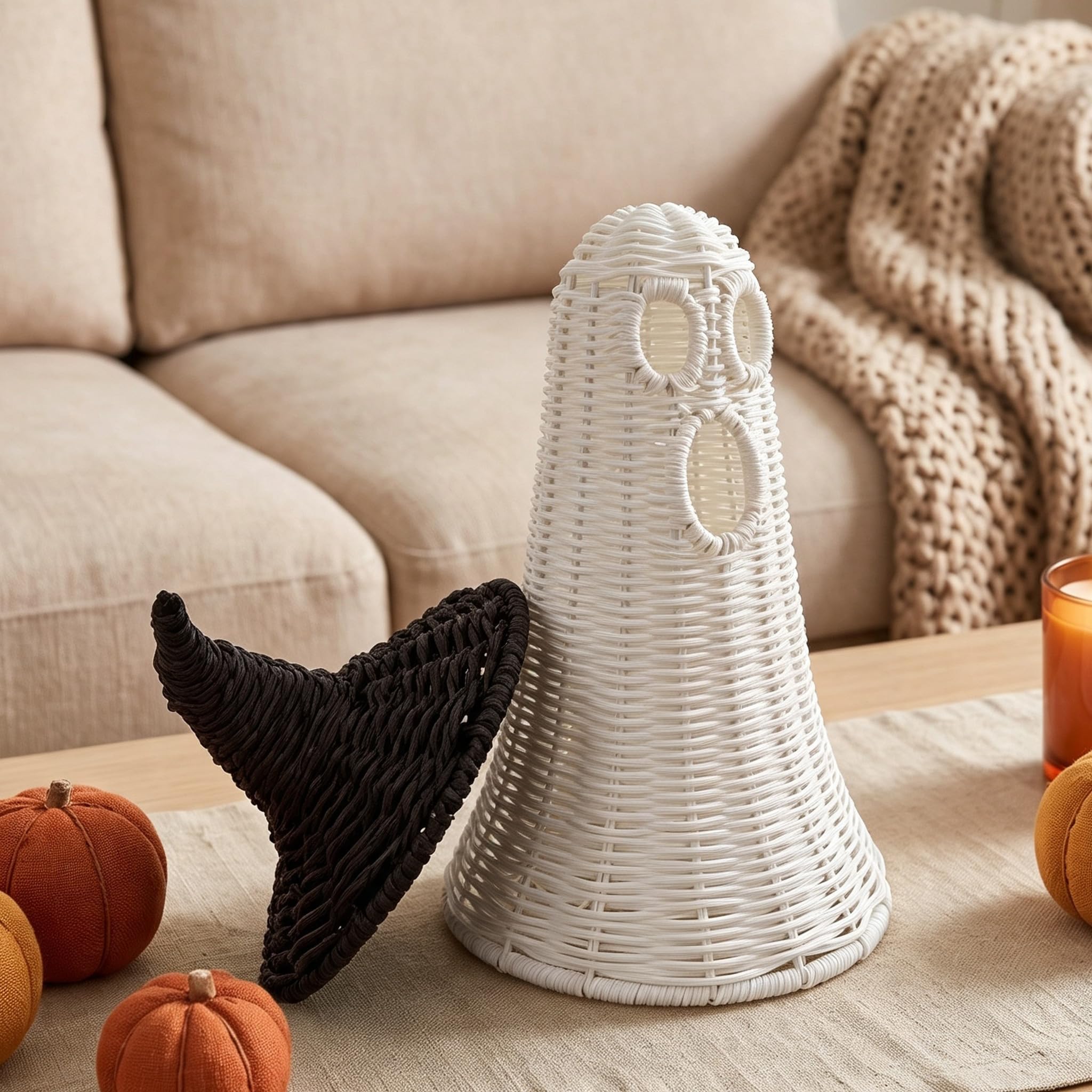 Angoily Adorno Fantasma de Paja Tejido, Figura de Halloween para Mesa y