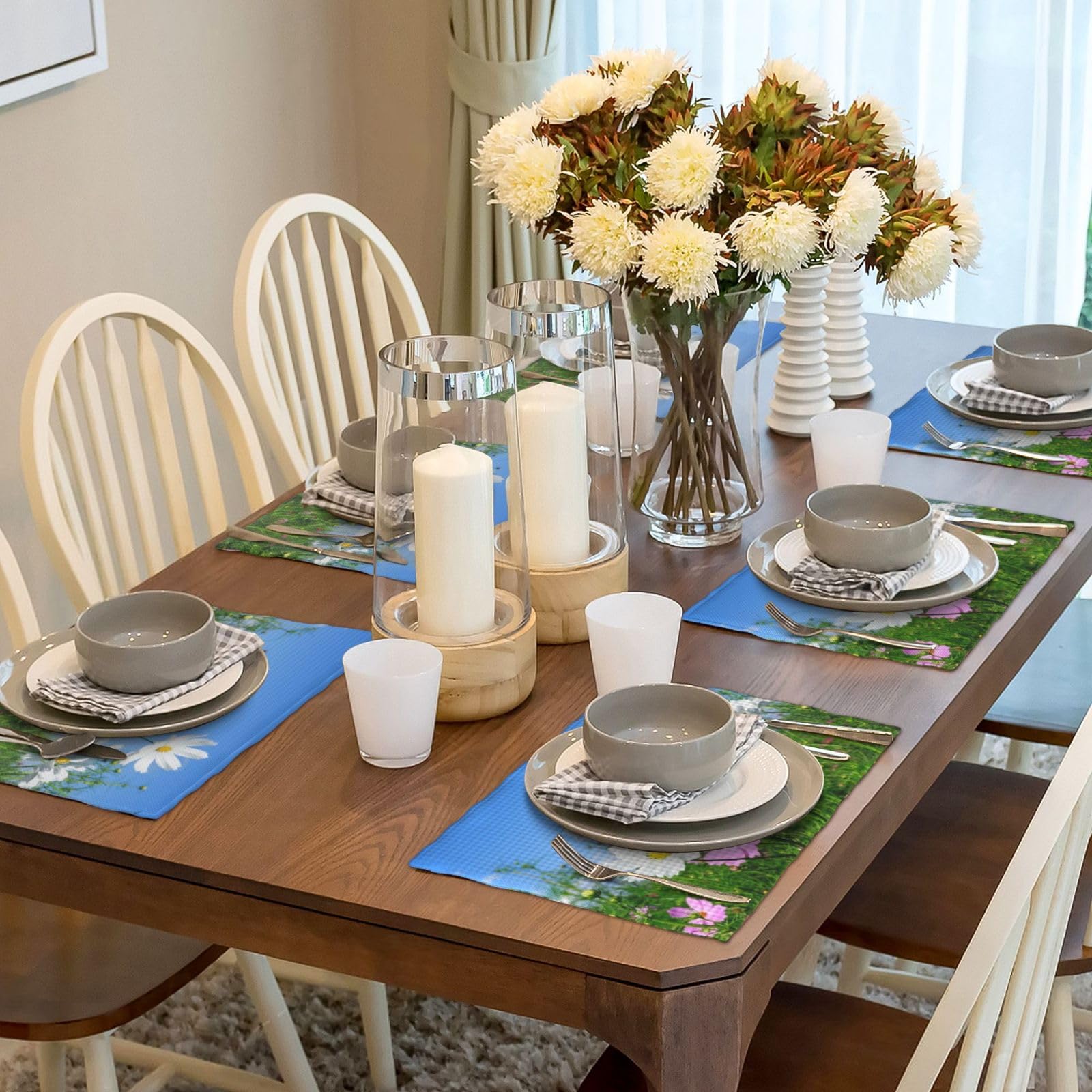 Set van 6 placemats met wilde bloemen, botanische wasbare