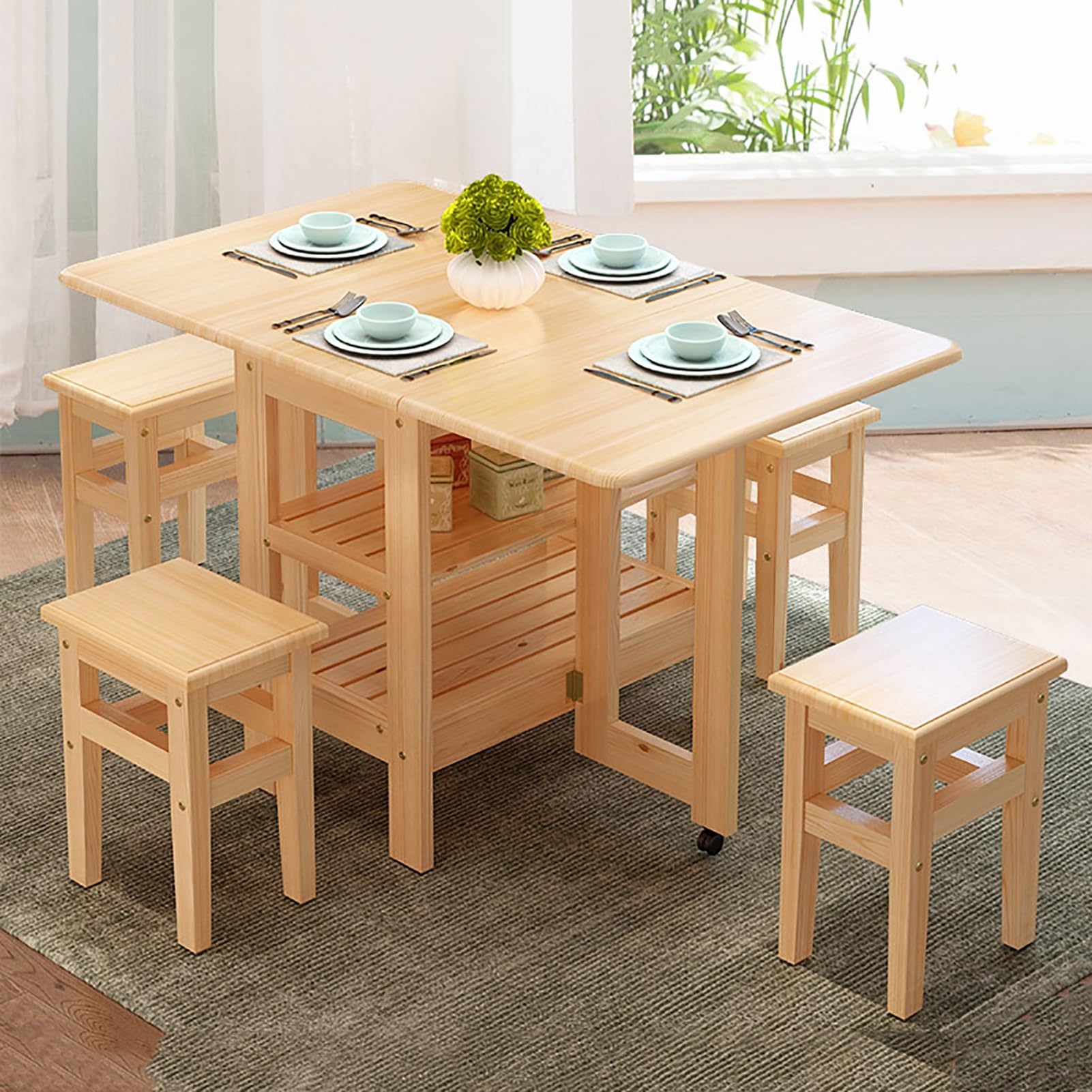 XRRJFYH Mesa Plegable con Sillas Dentro Mesa de Comedor con Sillas 4 Mesa Cocina Madera Mesa Comedor Abatible Extensible Mesa Salon Comedor