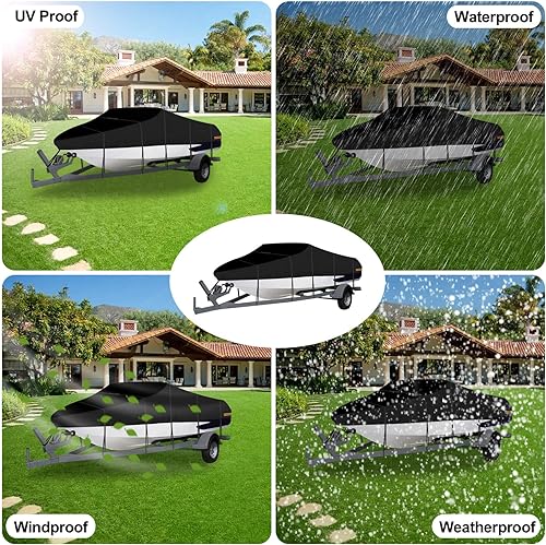 Miniatura 7 de OutdoorLines Cubiertas impermeables para lanchas de 20 a 22 pies de largo, resistente a los rayos UV, cubierta de lancha remolcable para casco V,