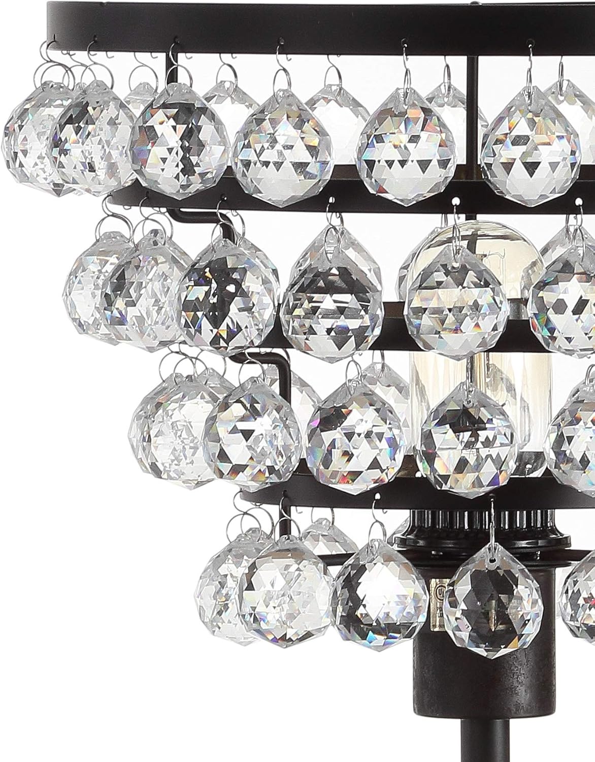 JONATHAN Y 25" Bronze Table Lamp, Modern Industrial Chandelier Style Light, Clear Crystal Beads, Glam Bedside Nightstand Lamp for Bedroom Living Room, LED Bulb Included JYL9004A
