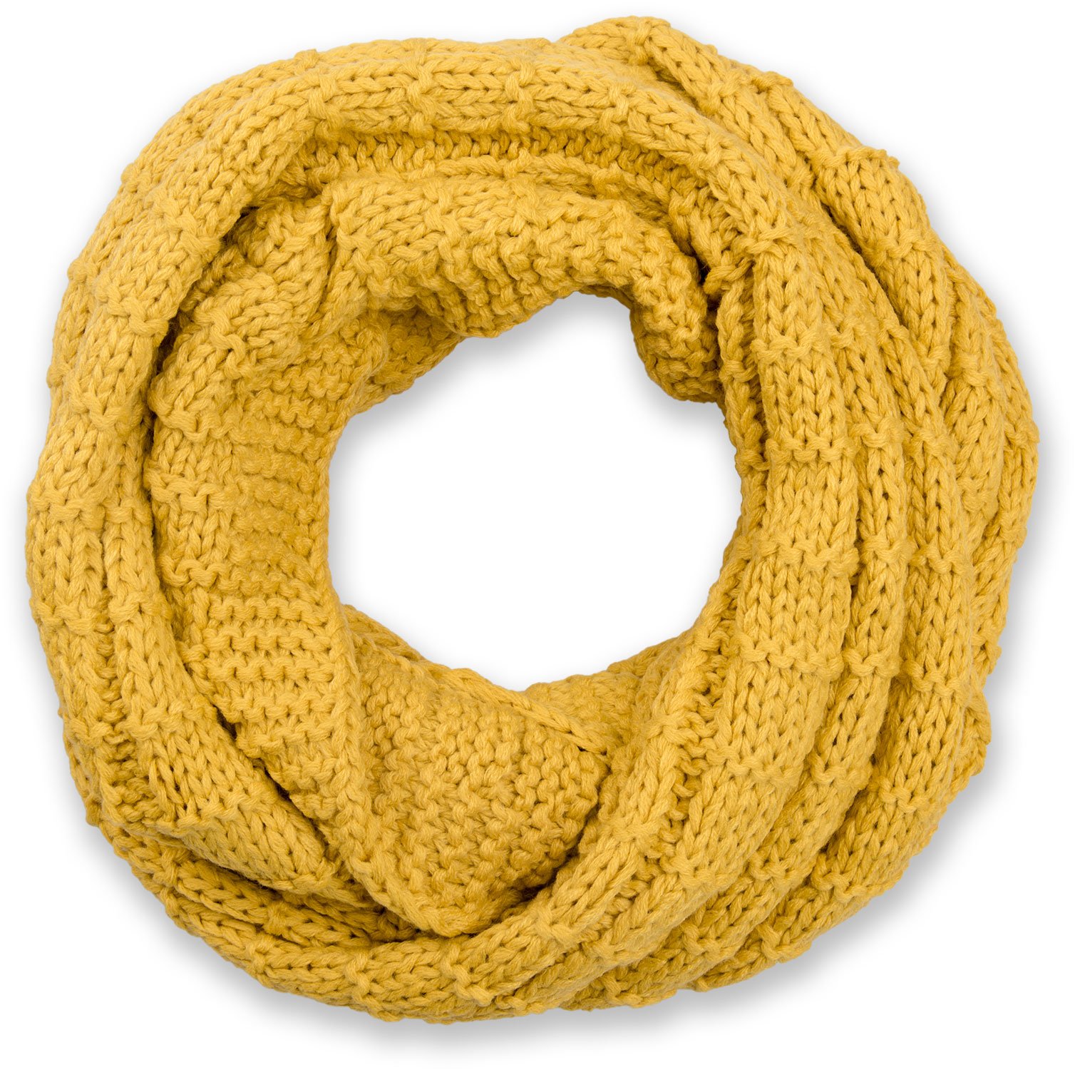 Stylebreaker Women's Curry Knitted Loop Scarf Checkered, Plain Fine-Knit Snood, Winter Knitted Scarf, Unisex 01018154, Colour: