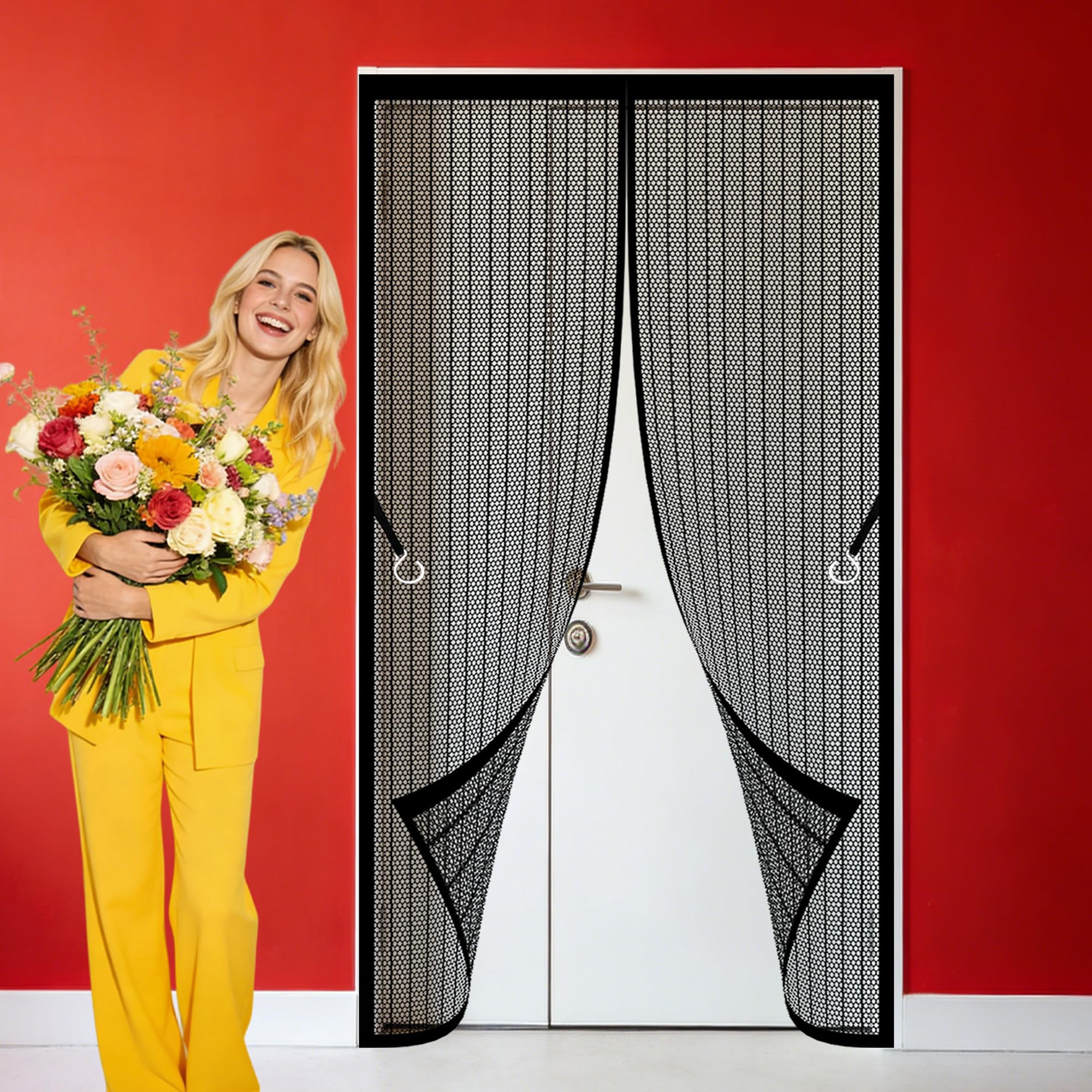 Taolitao Black Magnetic Door Curtain 79 X 271 Cm Full Frame Magic Tape Mosquito Double Door Keeps Bugs Out Suitable For Balcony, Terrace, Cellar, Bedroom And Sliding Room,