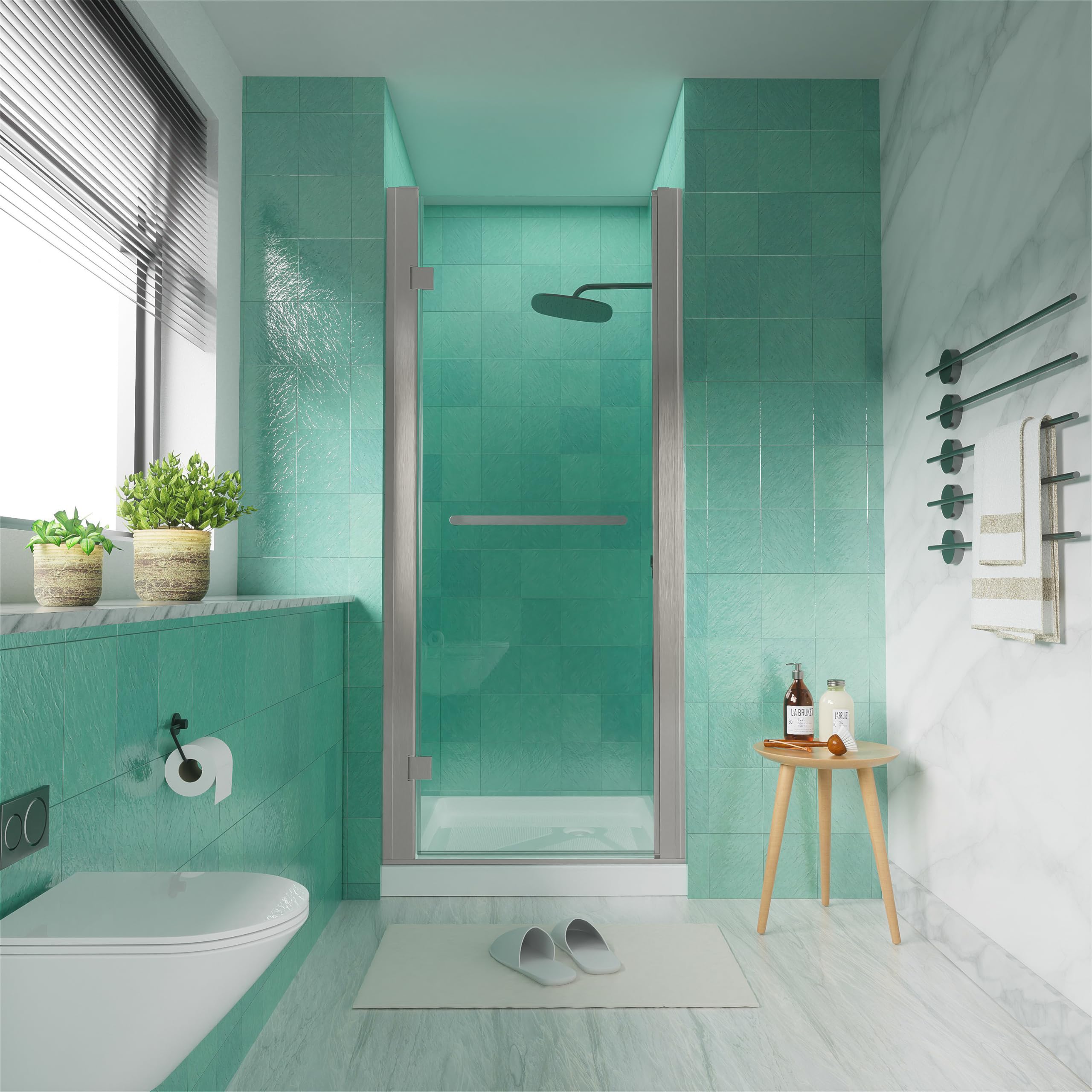 i-Homare Pivot Swing Glass Shower Door with 1/4 Inch 6mm SGCC Clear Tempered Glass Door Brushed Nickel