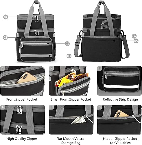 Miniatura 3 de Lonchera para mujer, lonchera aislada de doble cubierta para adultos, lonchera a prueba de fugas para hombres con correa ajustable para el hombro,