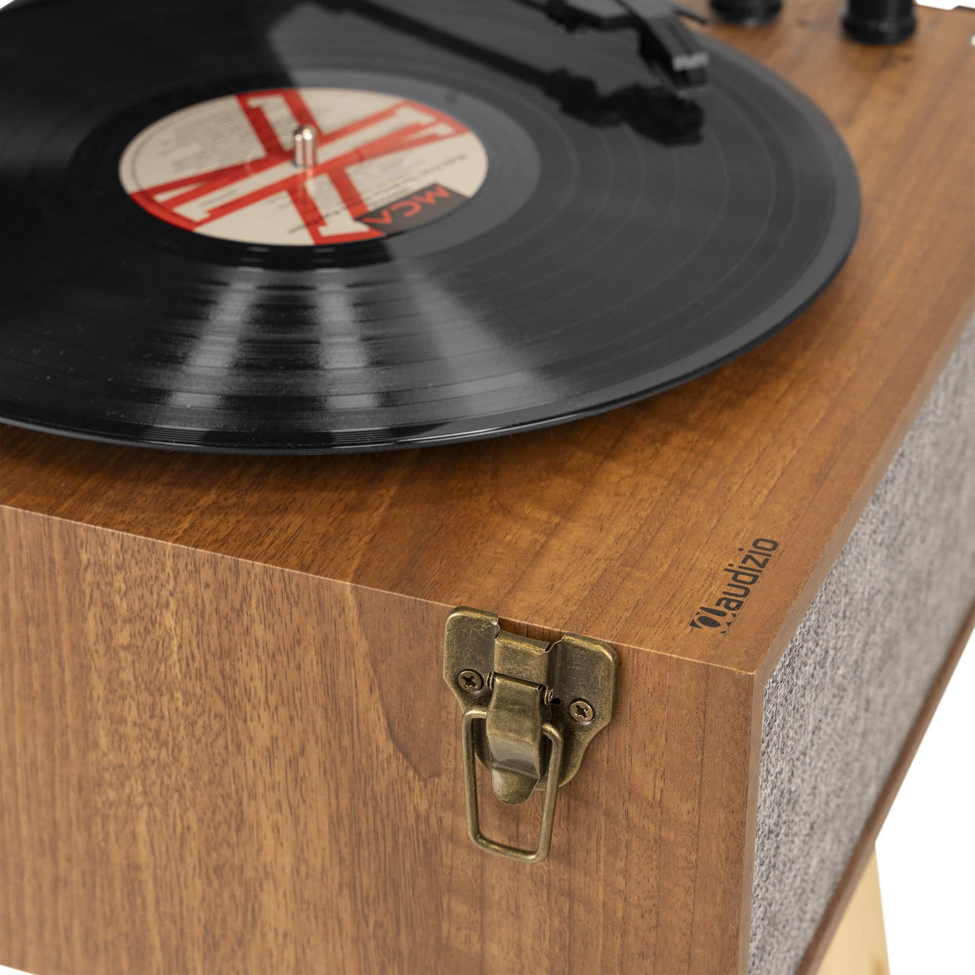 Audizio Fremont - Giradischi retrò con gambe, ingresso Bluetooth, registrazione vinile a MP3, supporto rimovibile, altoparlanti stereo integrati