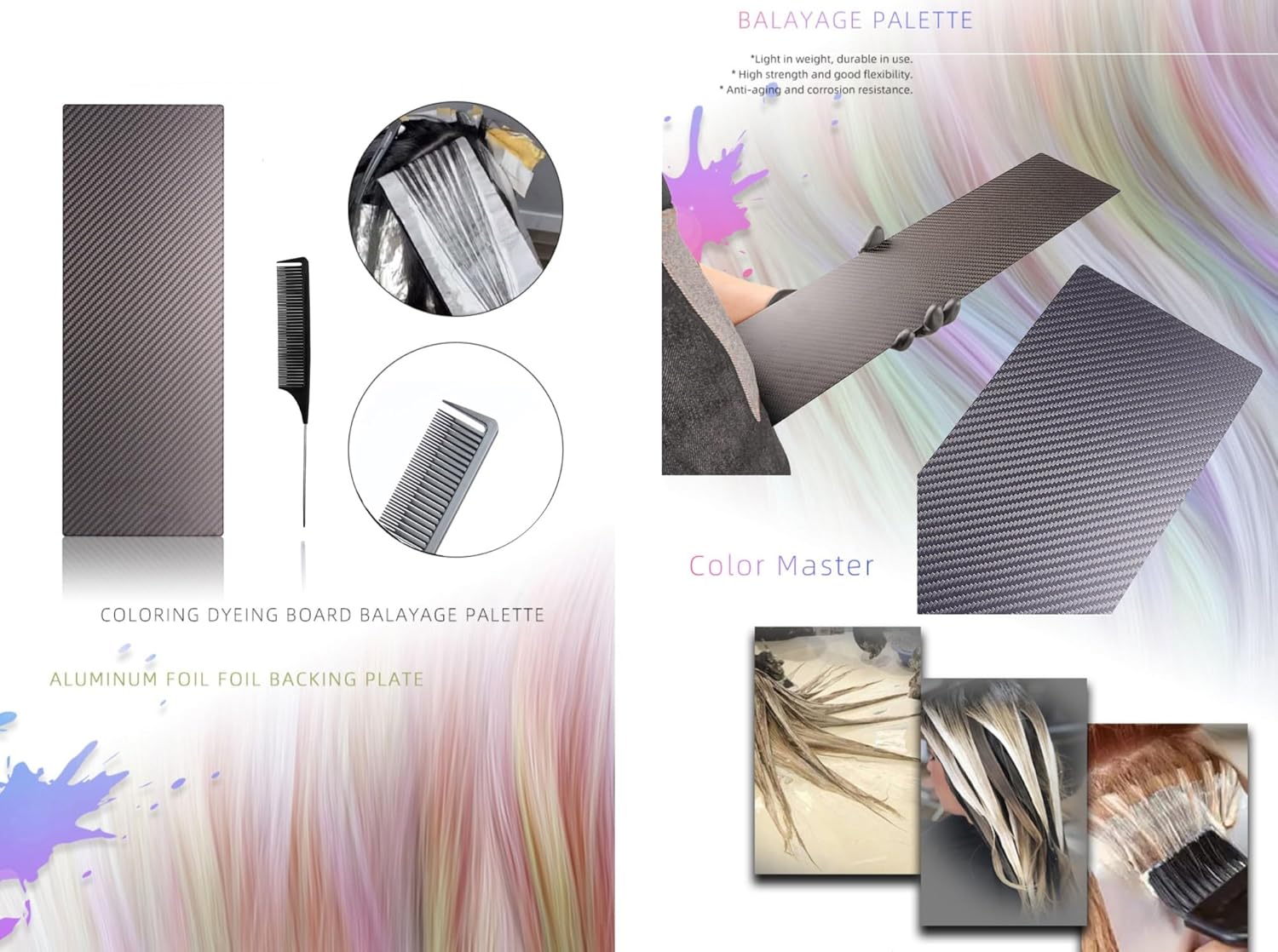 6 Pcs Balayage Board Matte Carbon Fiber Board，is a Hair Colouring Tool for Professional Salons and Hairdressers - Hair Dye Long Board and Short Board Colouring Set(Matte Black Set 2)