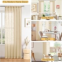 Vista 5 de DWCN Cortinas traslúcidas beige – Cortinas de lino sintético texturizado con bolsillo para barra, cortinas semi gasa para dormitorio y sala