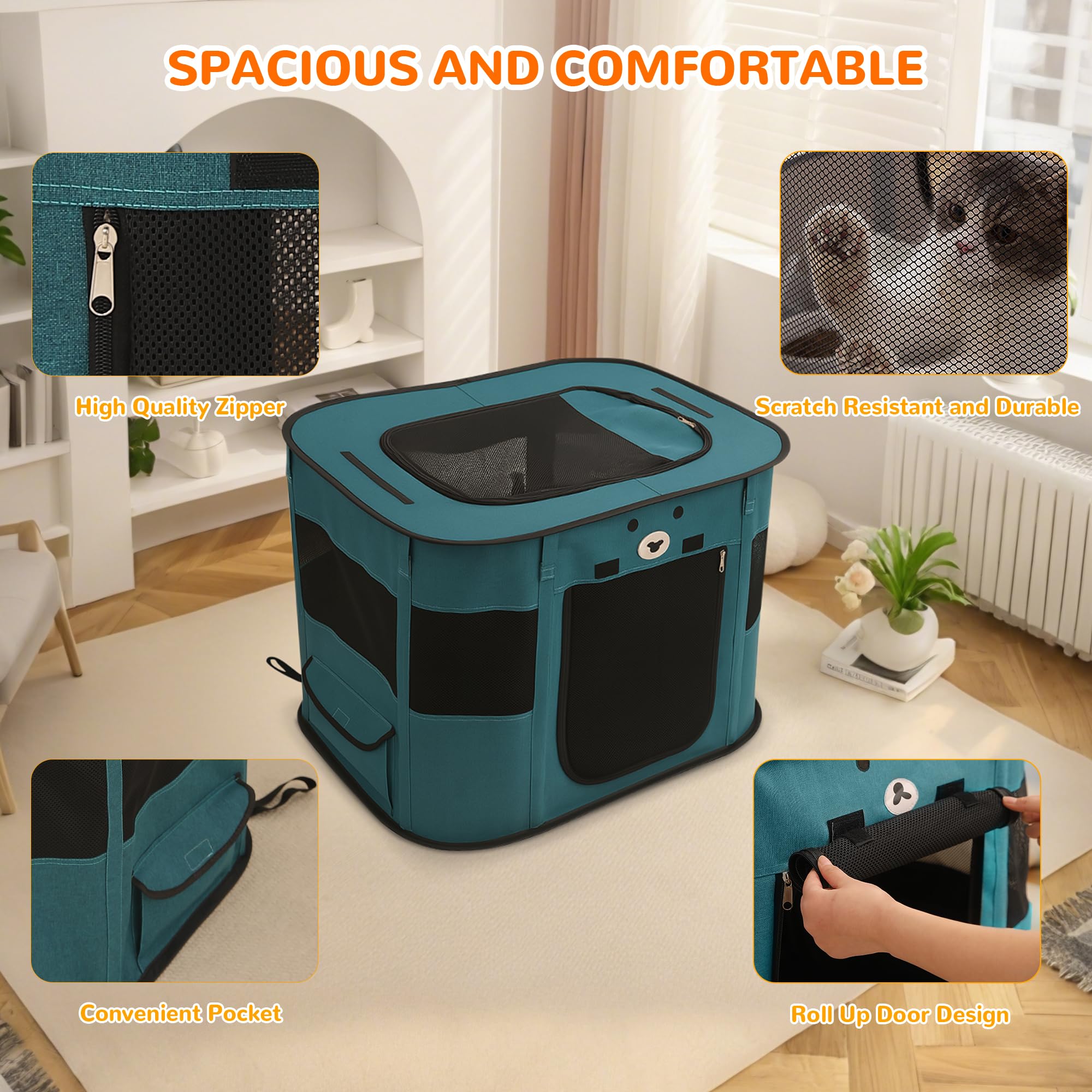 ALLSOPETS Cat Playpen for Dog Foldable Pet Play Pen for Indoor Outdoor Use Portable Dog Cat Crate Tent for Puppies Kittens Pop-Up Pet Cage for Travel Camping (Gemstone Blue - Image 4