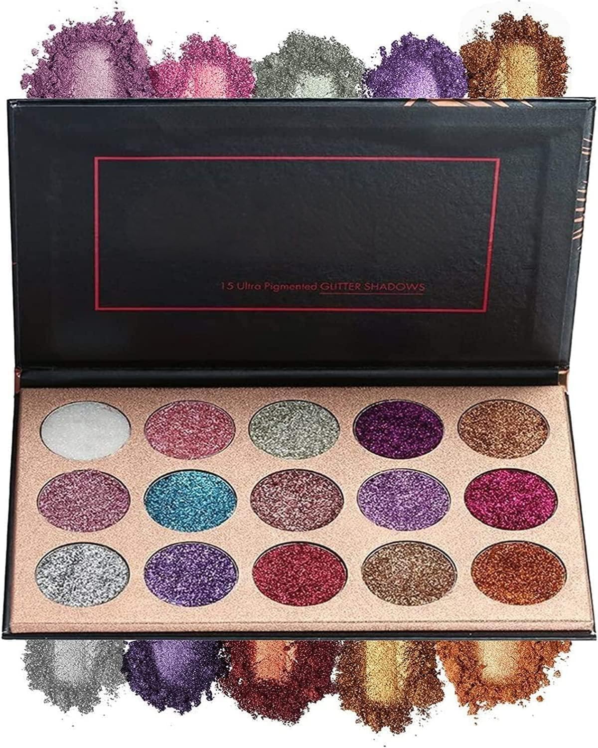 15 Colors Glitter Eyeshadow Palette Shimmer Ultra Pigmented Makeup Eye Shadow Powder Long Lasting Waterproof
