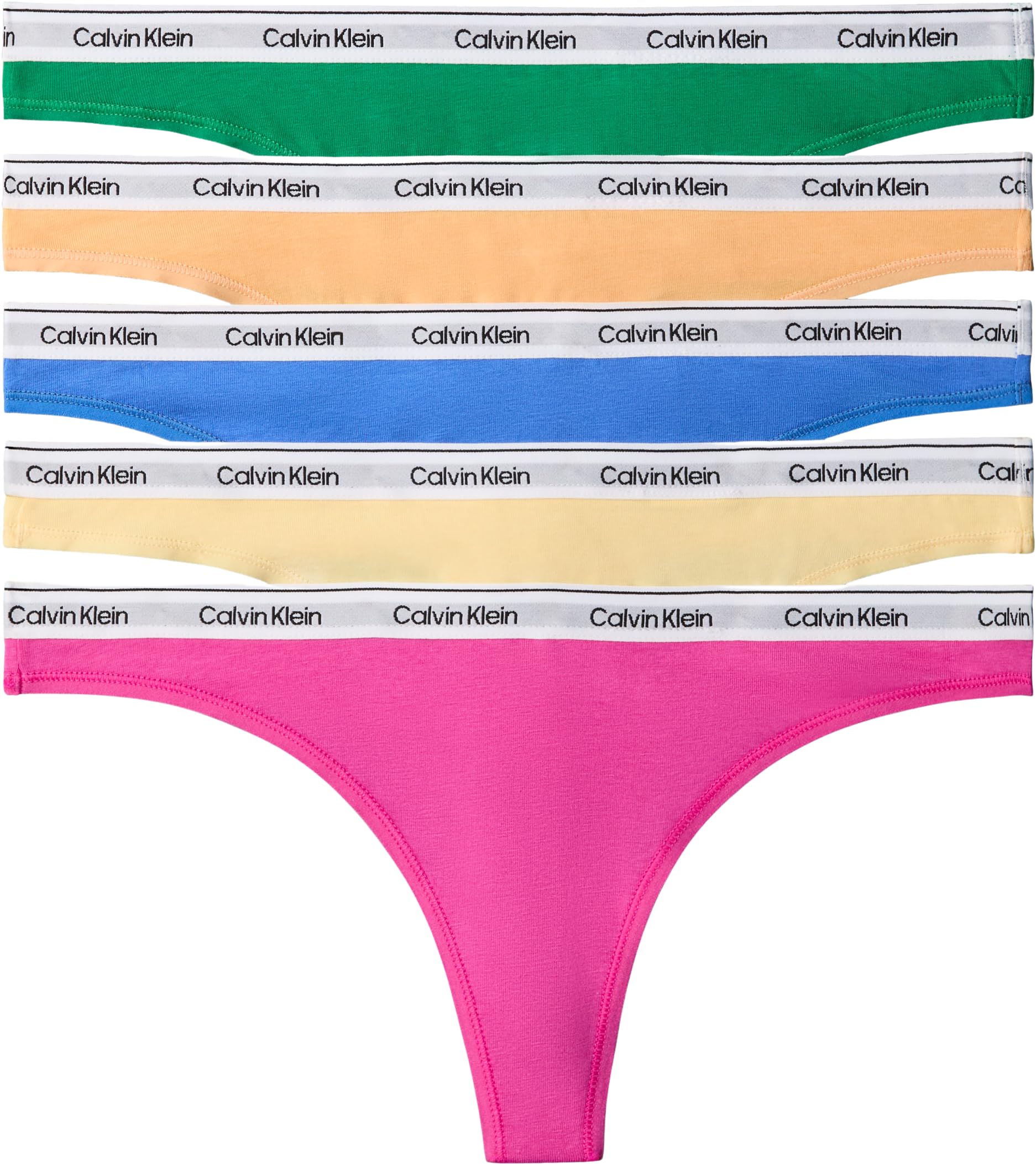 Calvin Klein Women THONG 5 PK YELLOW (MARDI GRAS GREEN/RELAY GOLD/GOLDEN) XL