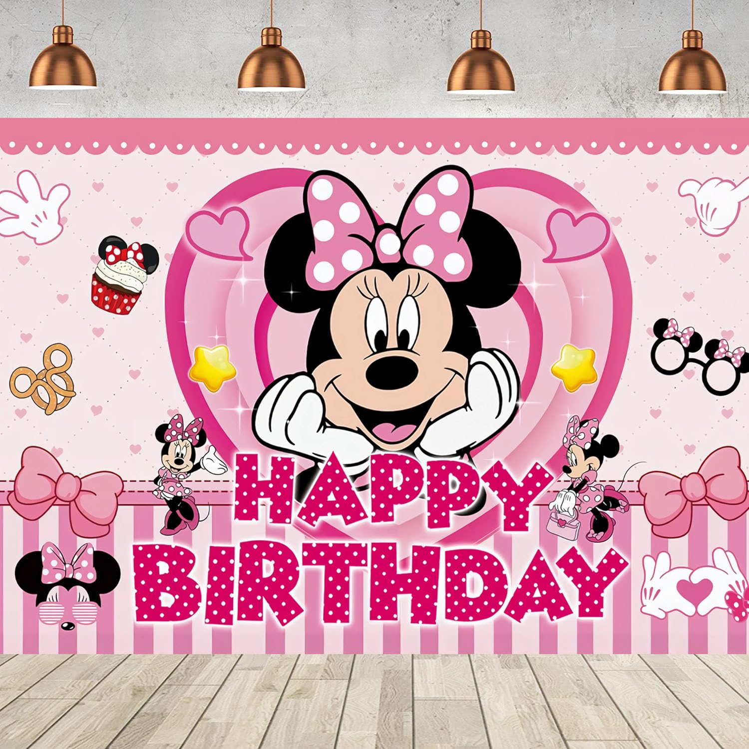 Pink Mouse Backdrop Party Photobooth Background for Kids Birthday Events Baby Shower Banner Girls 5x3ft Newborn Photo Booth Studio Prop