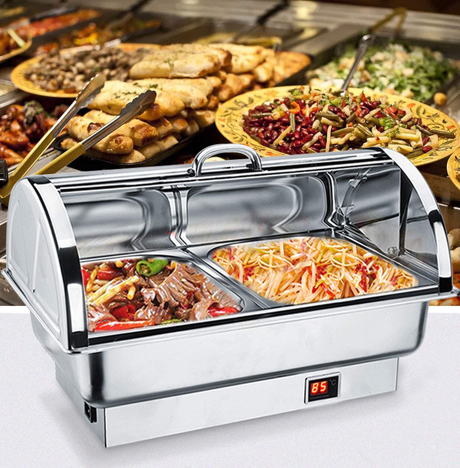 Scaldavivande elettrico per feste e buffet, in acciaio inox, con controllo della temperatura regolabile