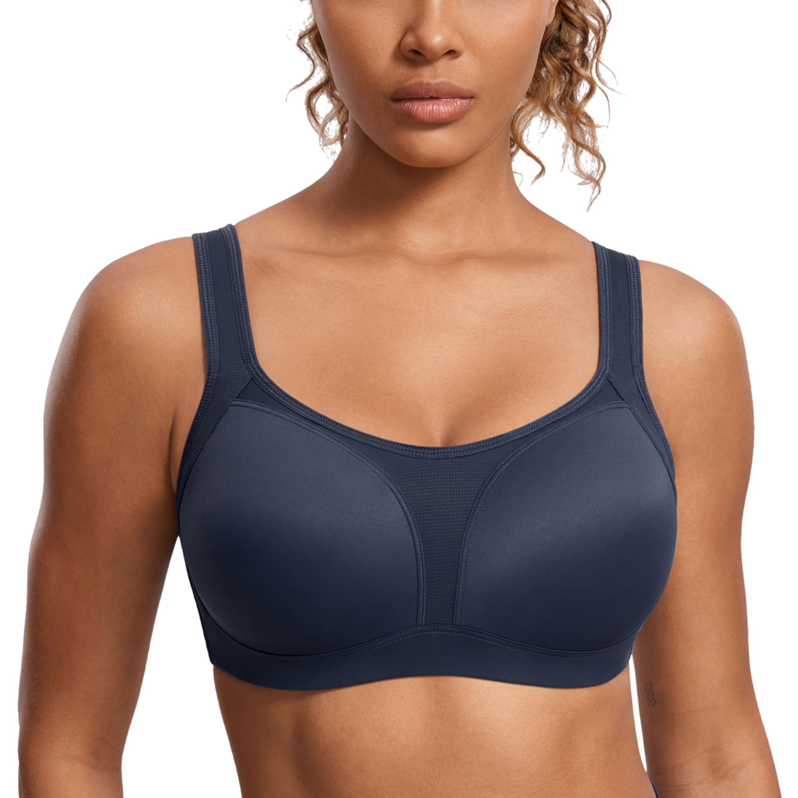 SYROKAN Women's High Impact Underwire Sports Bra High Support Large Bust Padded Adjustable Straps Running Bra