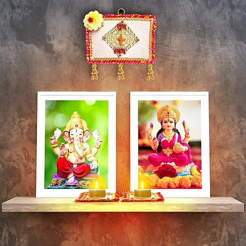 Shubh Labh - Juego de 2 portavelas para puerta de pared, hogar, templo, festivales, bodas, funciones de boda, decoración tradicional india,