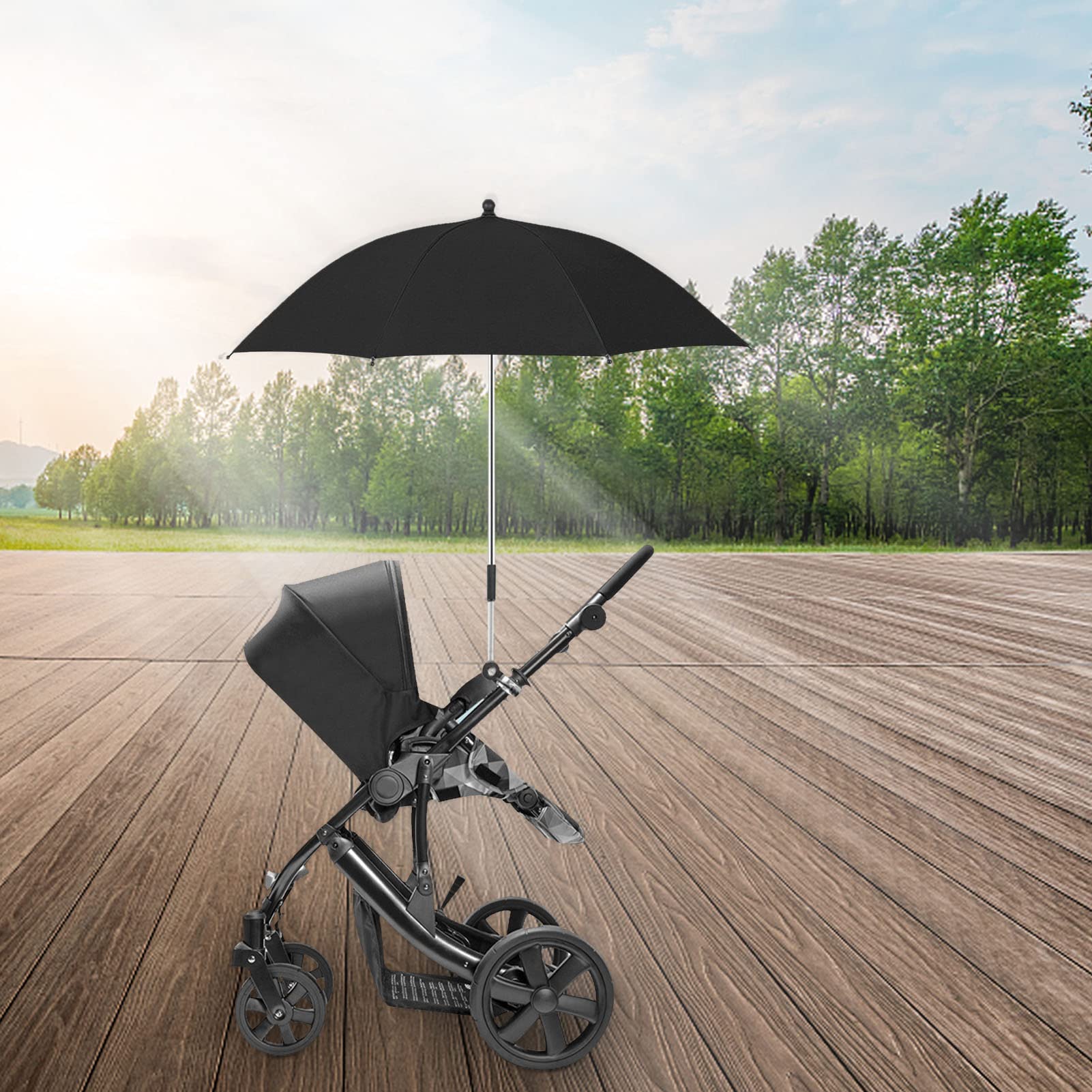 Sombrilla Cochecito Bebe Universal - Sombrilla Universal Para Carrito Bebe Y Paseo Protección Uv 50+, Parasol Carro Bebe Universal Con Clip Ajustable Rotación 360 °- Diámetro 85 Cm