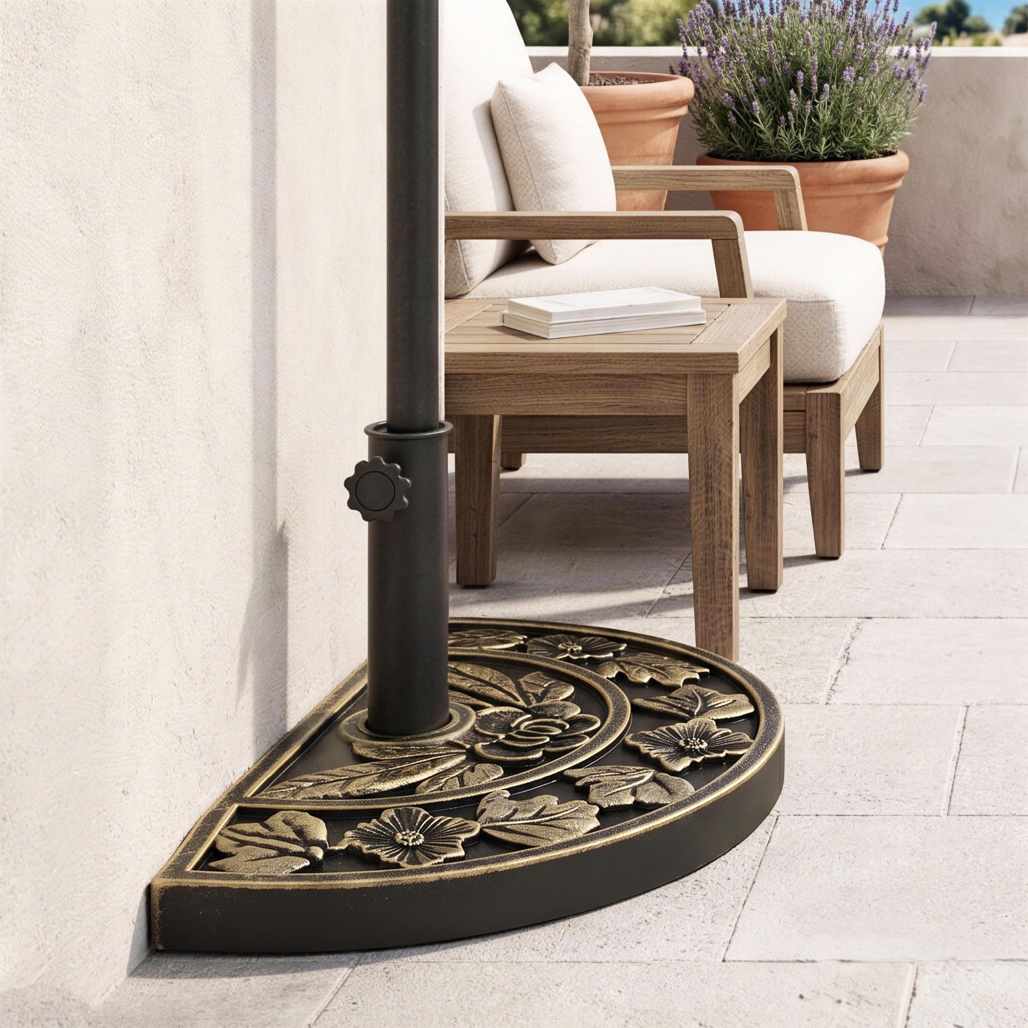 Outsunny Base de Sombrilla Semicírculo Soporte 50x31x32 cm Bronce | Peso 9 kg, para Parasol de Resina, para Poste de Paraguas Ø3,8 cm y Ø4,8 cm, Terraza Patio Jardín Playa