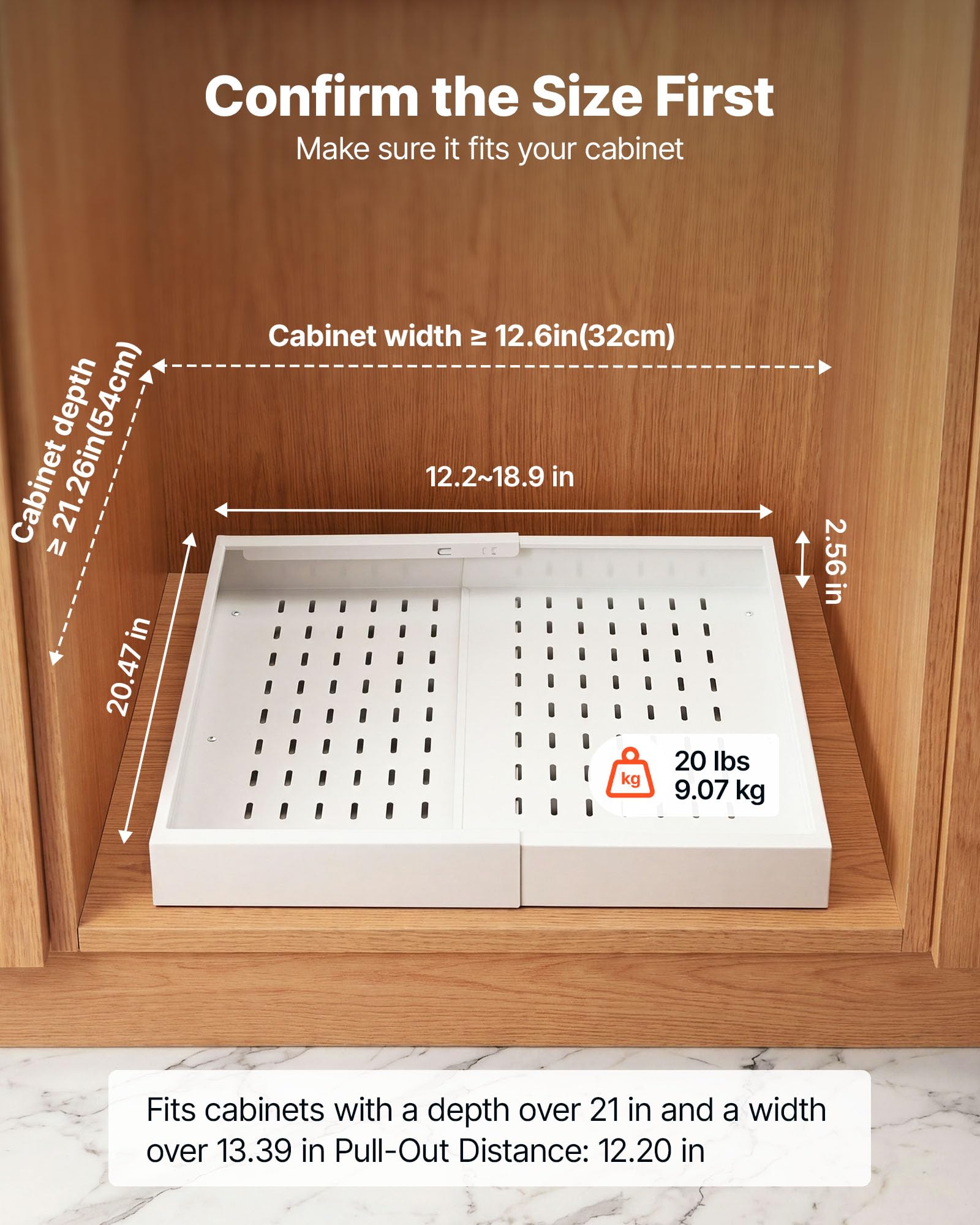 VEVOR 2 x Teleskopschubladen Ausziehbare Küchenschrank-Organizer 31-48 cm, 52 cm Tiefe Auszugsschubladen für Schränke, Erweiterbare Auszugsschubladen für Küchenschränke mit Nano-Klebestreifen (Weiß)