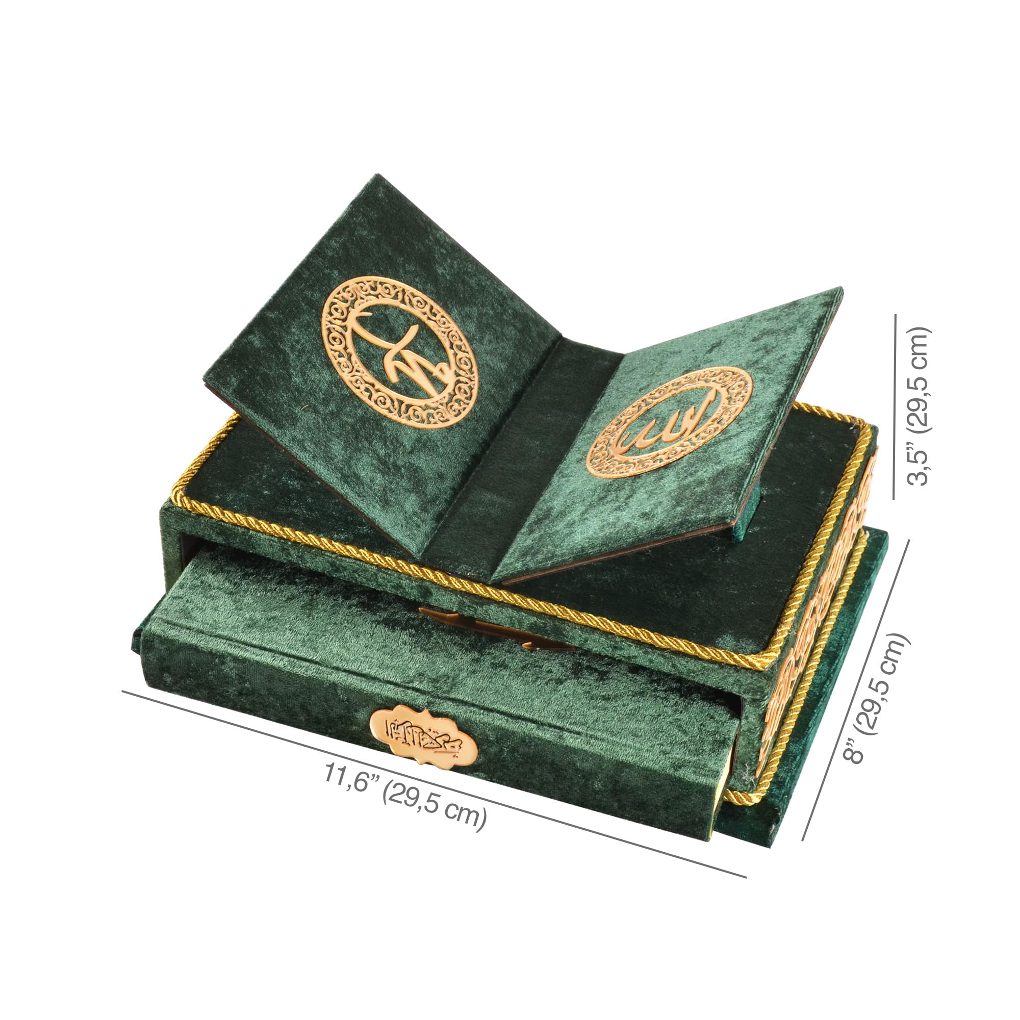 Libro del Corano con supporto in legno Rahle - Set regalo islamico con copertina rigida verde per Eid, Ramadan, uomini e donne musulmani